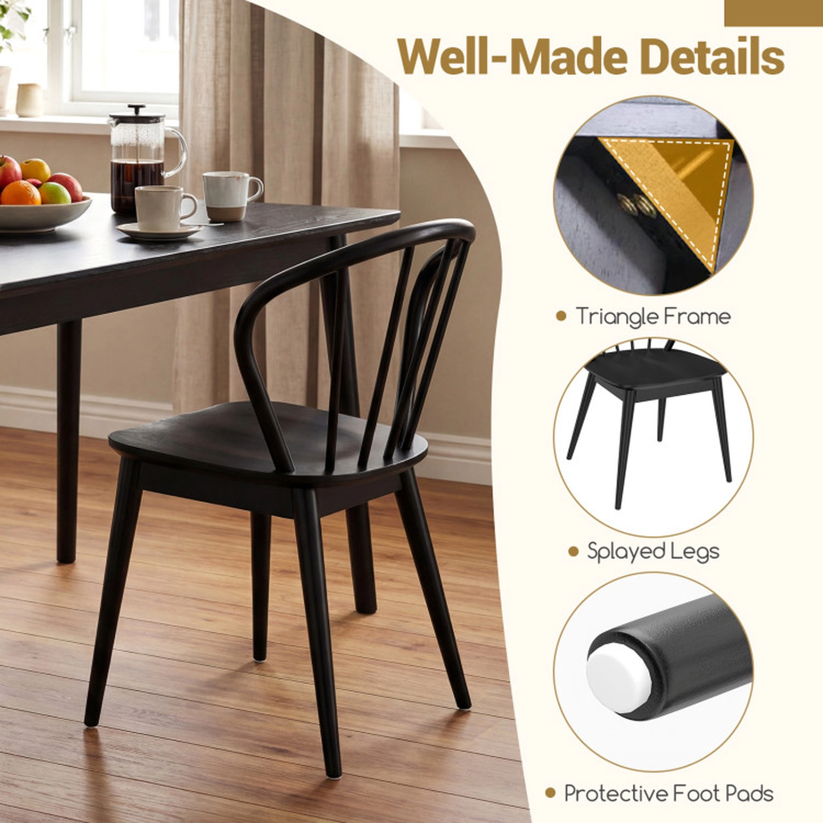 SUGIFT Set of 4 Black Windsor Dining Chairs with Spindle Backrest and Splayed Legs 22-in W 33-in H 286-lb Per Chair