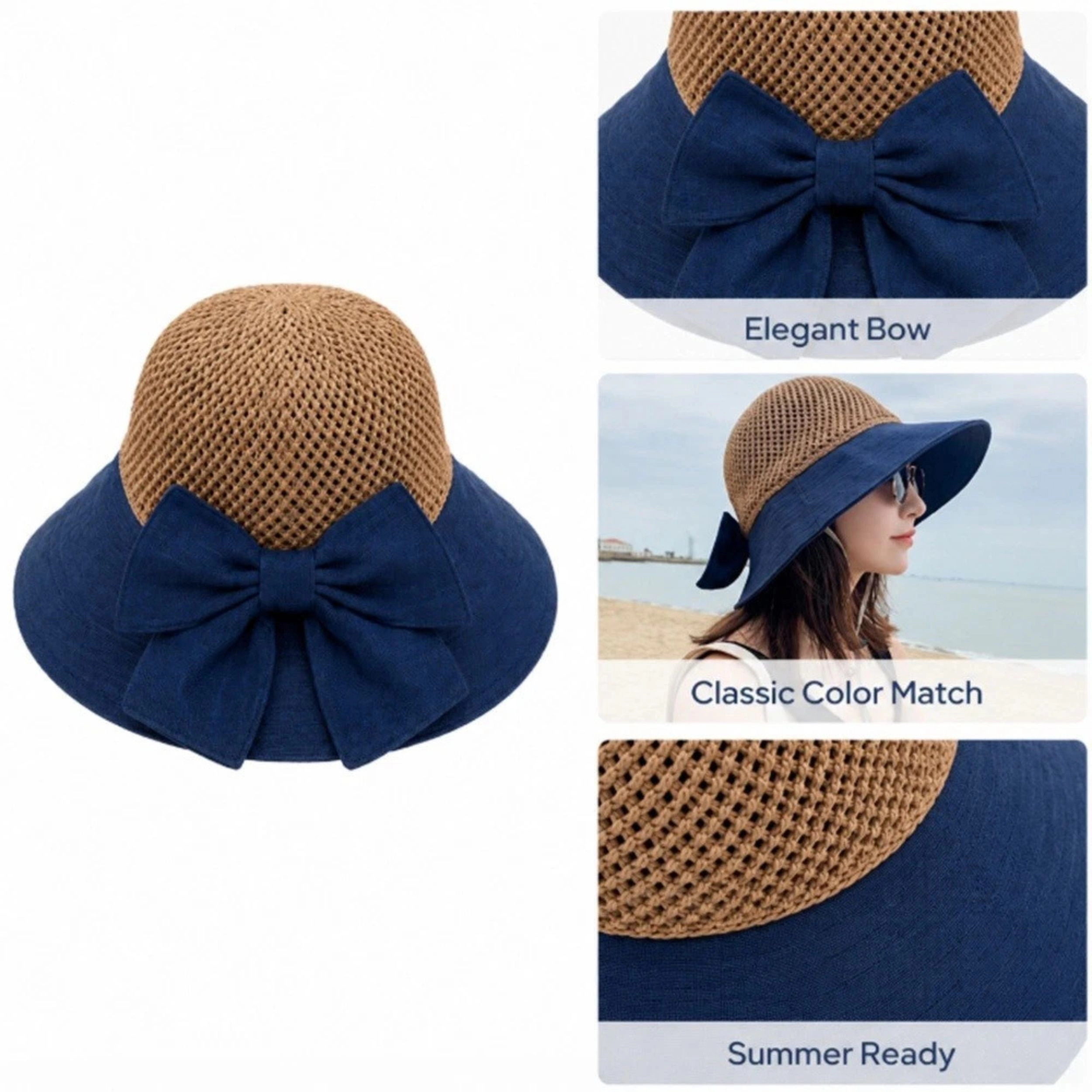 Home Collection Women's Floppy Straw Sun Hat Wide Brim Packable Beach