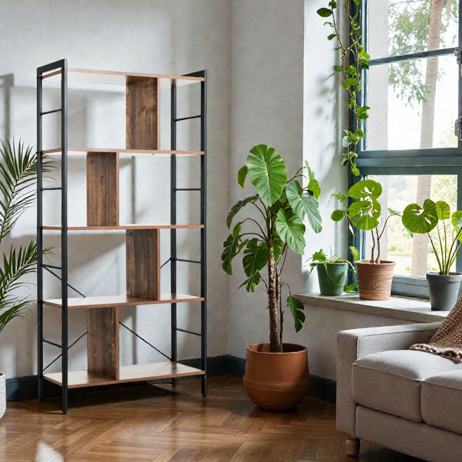 Hivvago Industrial Freestanding 4-Shelf Bookcase