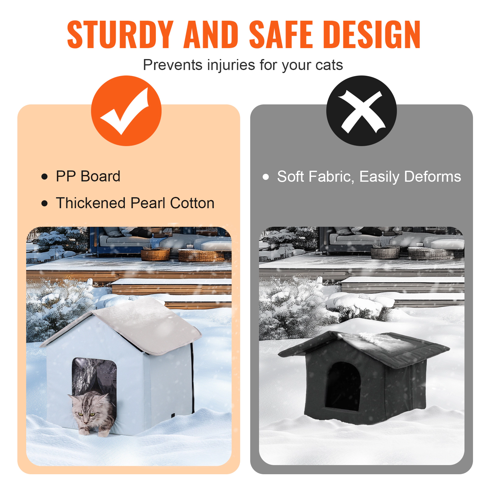 HONGGE Heated Cat House Outdoor Kitty Shelter with Timer, Foldable 600D Oxford Cloth