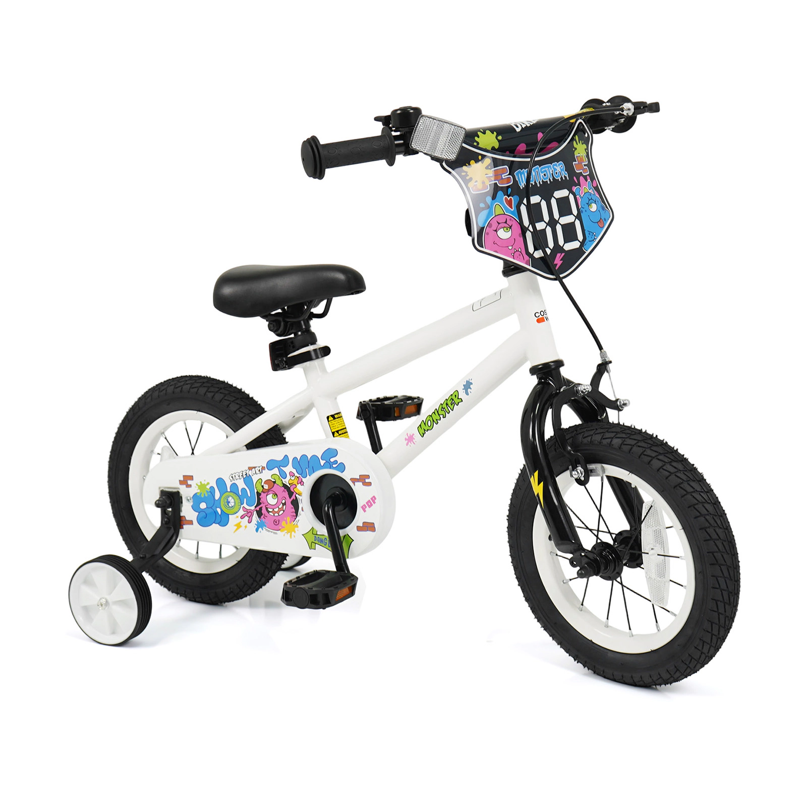LJG Kids Bike with Training Wheels White - Street Art Time