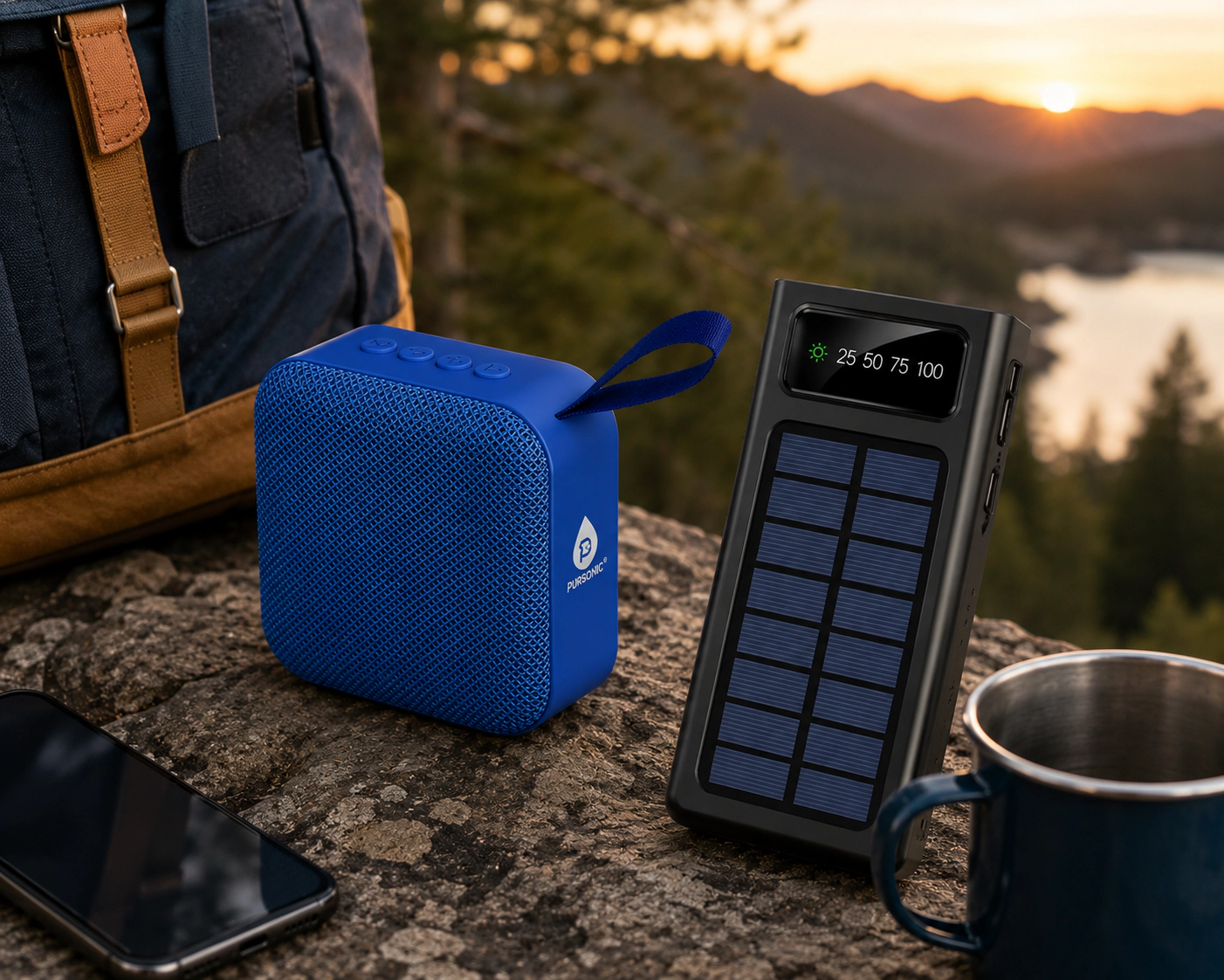 Pursonic Unisex Portable Solar Power Bank & 360° Wireless Speaker Adventure Power & Sound Bundle