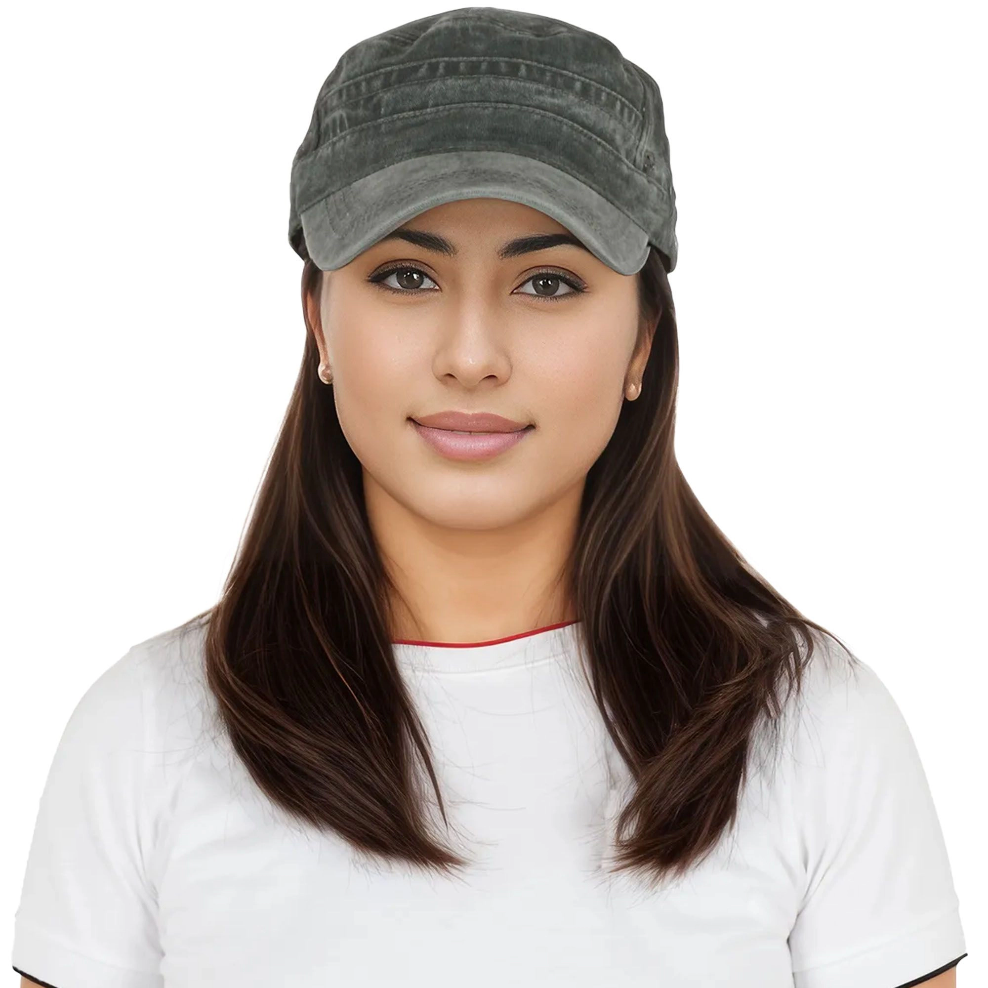 Anna-Kaci Women's Unisex Cotton Basic Cadet Hats Vintage Washed Flat Top Cap with Adjustable Strap