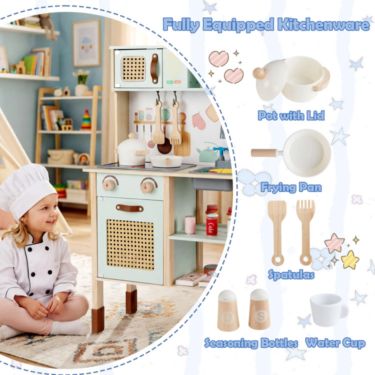 Hivvago Wooden Play Kitchen for Kids with Lights and Sounds Retro Style With Accessories