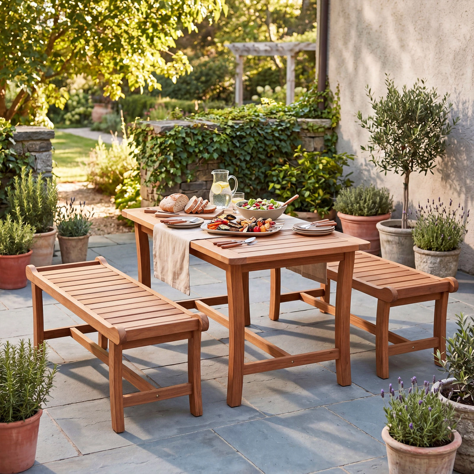 SUGIFT 2-Person Outdoor Mixed Hardwood Bench with Slatted Seat and Raised Edges 530-lb Capacity Orange Set of 2