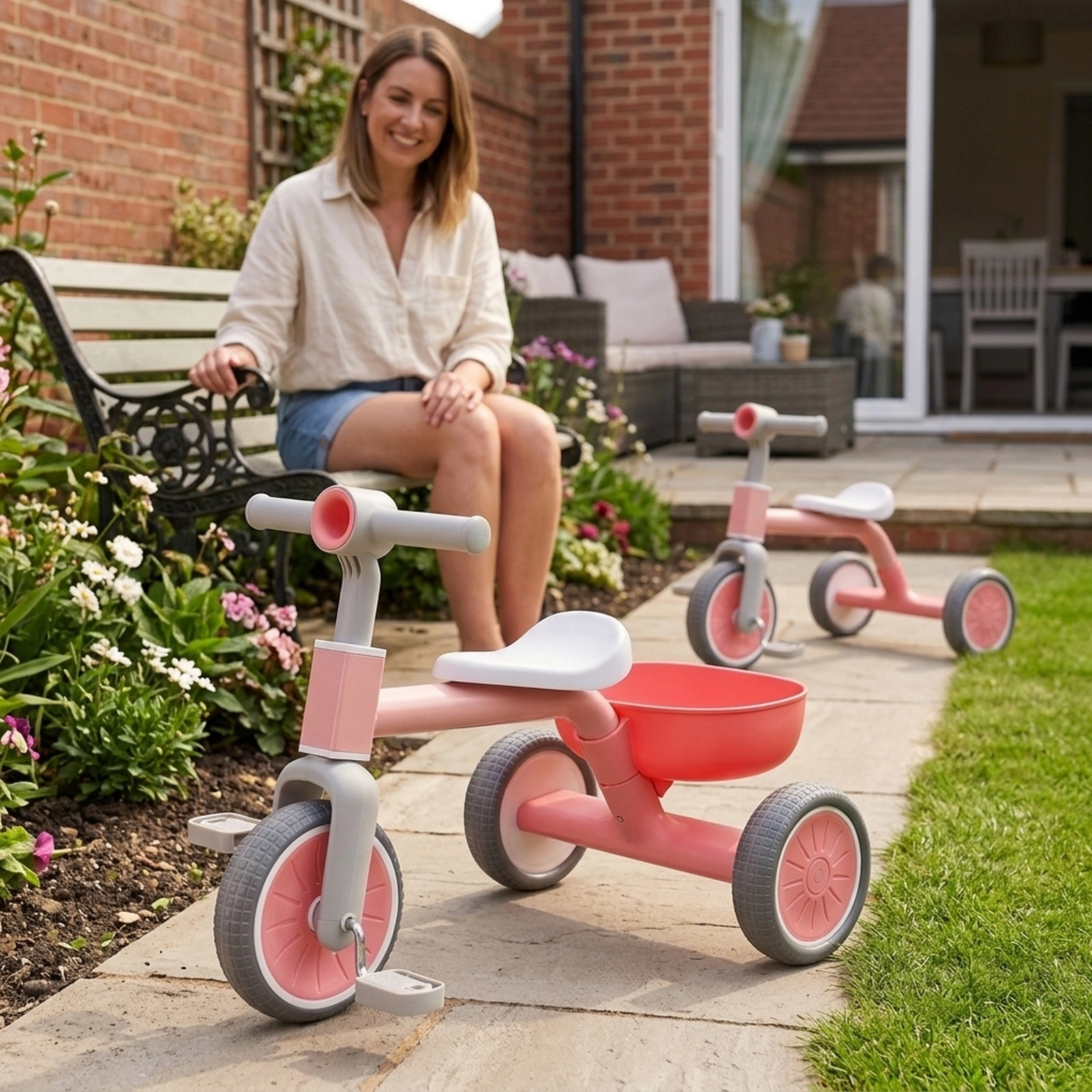 Kids Tricycle with 13-in Low Seat Solid EVA Wheels and Push-Button Pedal Removal for Ages 2-4 Balance Bike Conversion