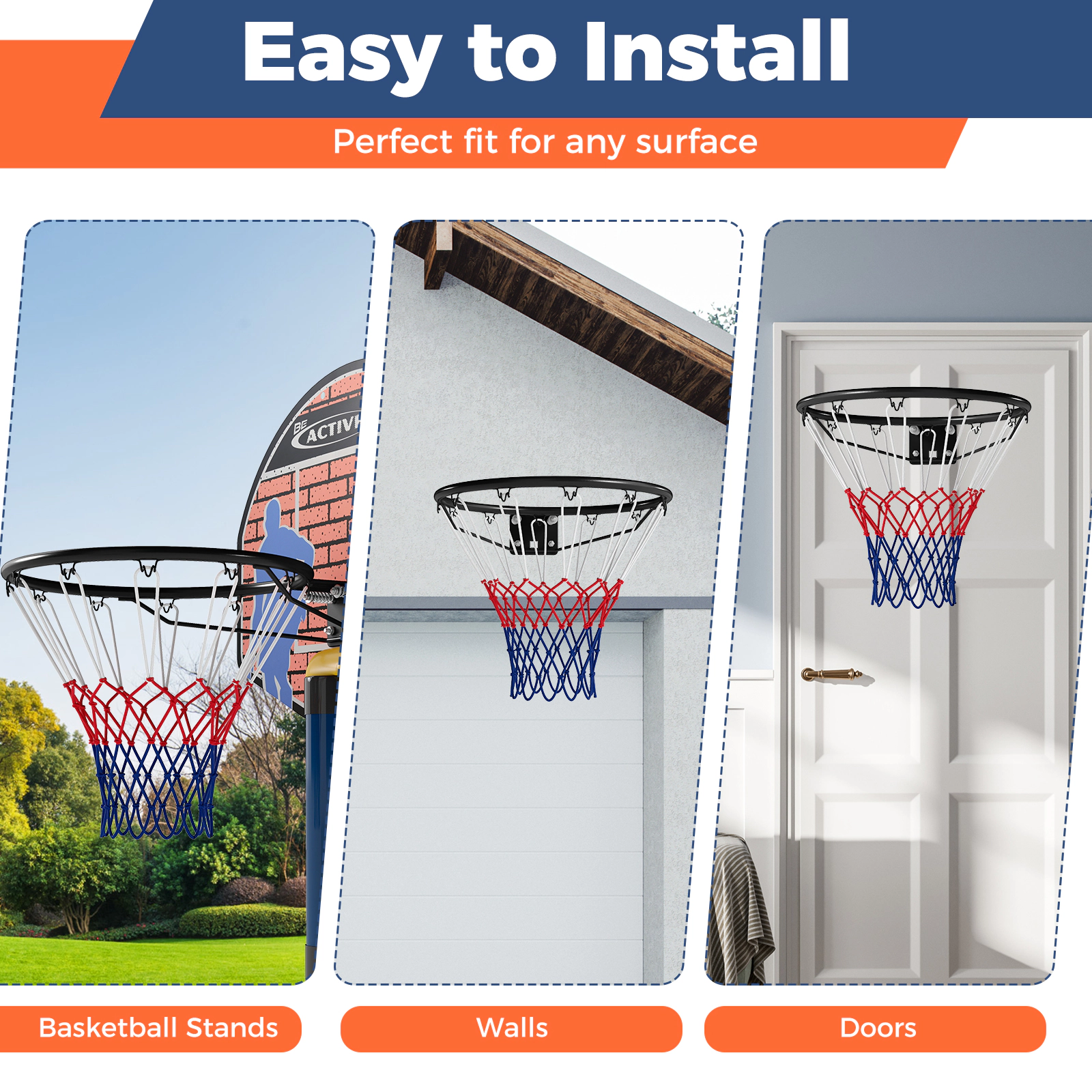 SUGIFT Black 18-in Wall Mounted Basketball Rim with Dual Shock Absorbing Springs and All Weather Net 23.5-in W