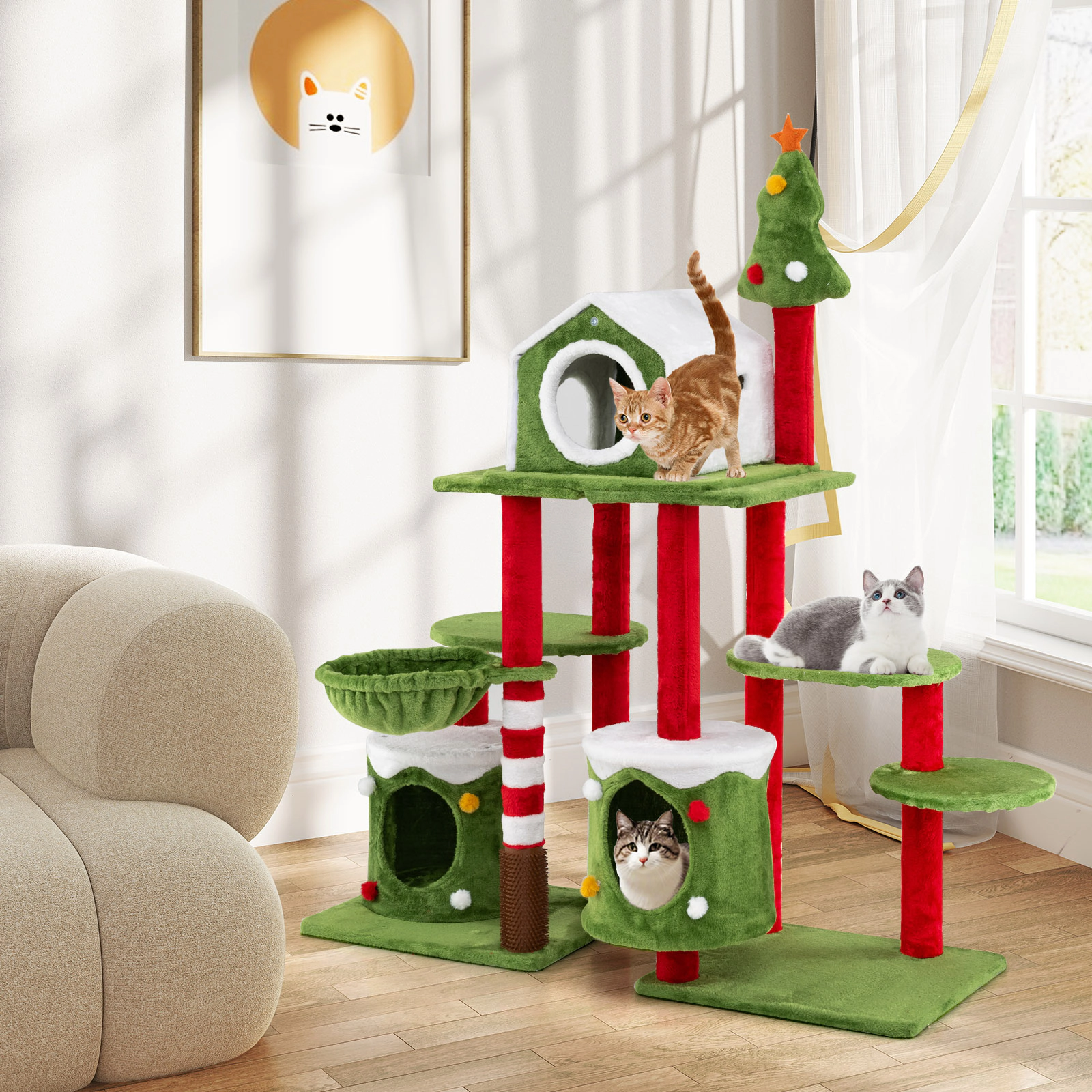 LJG 58 Inch Tall Cat Tree Tower Multi-Level Pet Climbing and Jumping Tower Furniture with Condos