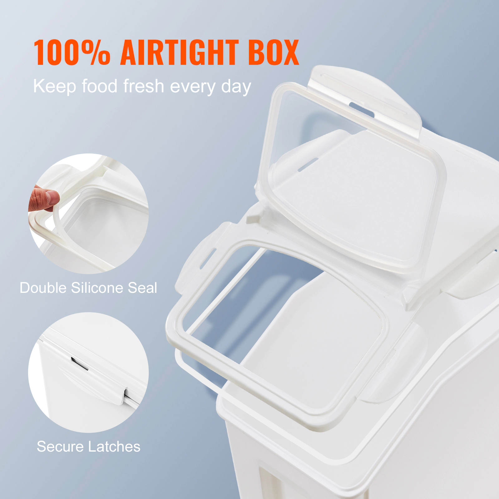 HONGGE Rice Storage Container Dog Food Dispenser Bin with Airtight Lid