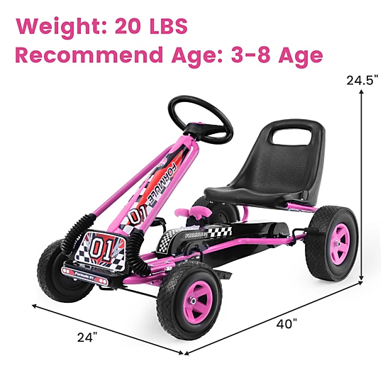 SUGIFT 4-Wheel Kids Ride On Pedal Powered Go Kart Racer Car 66-lb Capacity Ages 3+ Pink 39.8 x 24 x 24.5 in Frame