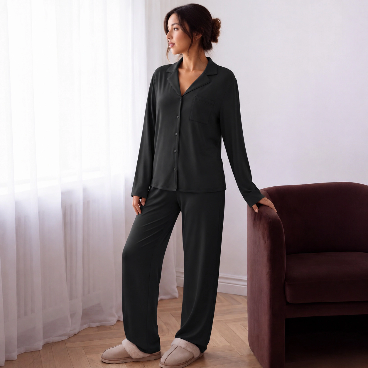 WZK Womens 2-Piece Ultra Soft Warm Breathable Sleepwear Lounge Pajama Set