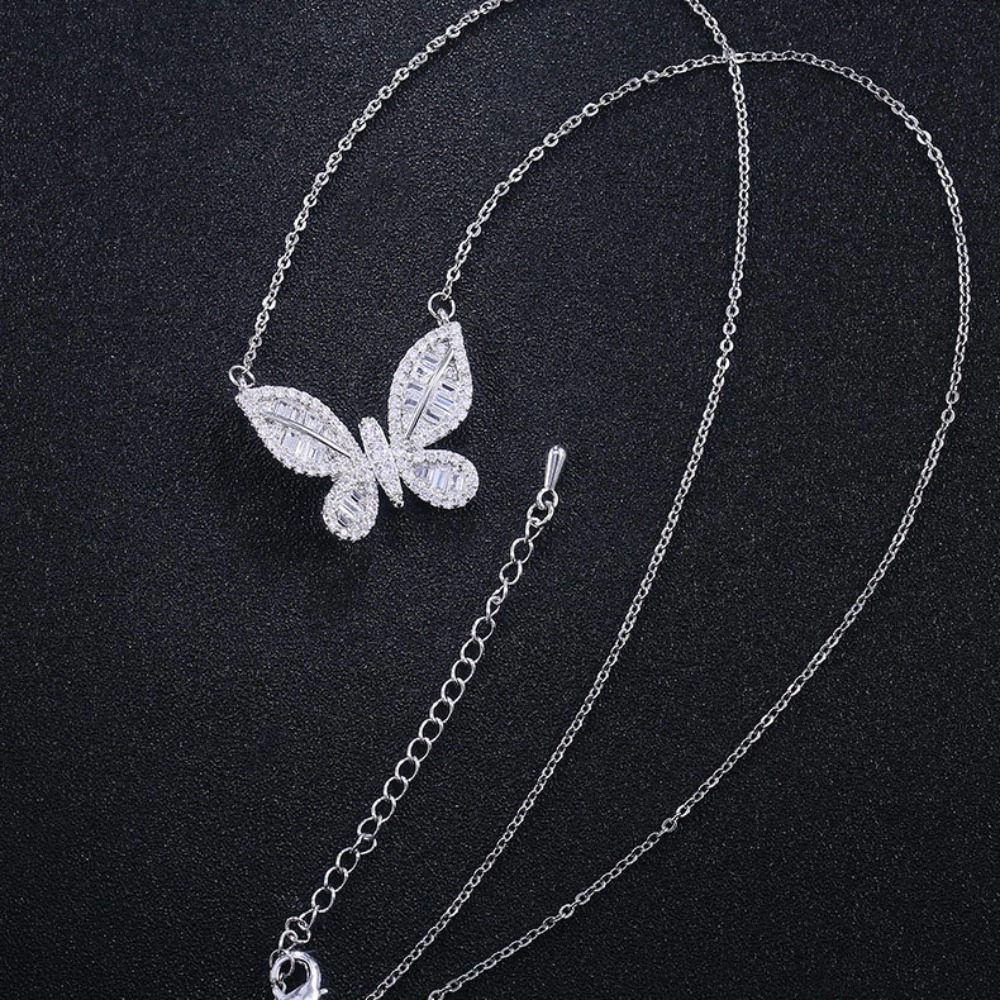 Wardrobe Whimsy Butterfly Pendant Necklace Tapered Baguette Cubic Zirconia Jewelry