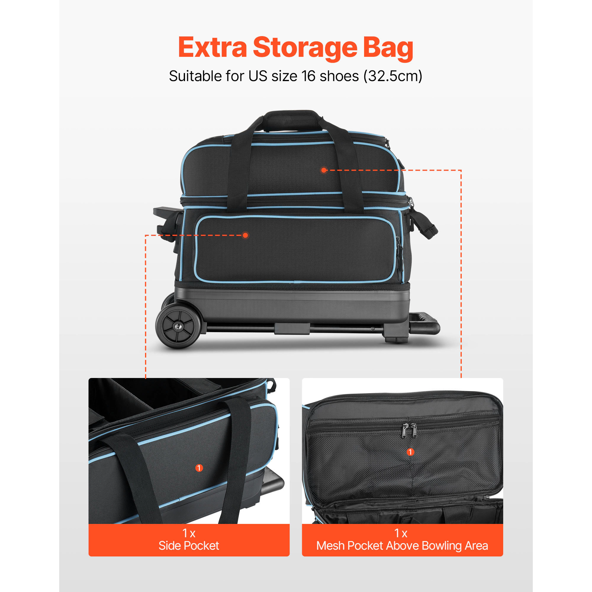 HONGGE Bowling Ball Bag, Roller Bag with Wheels