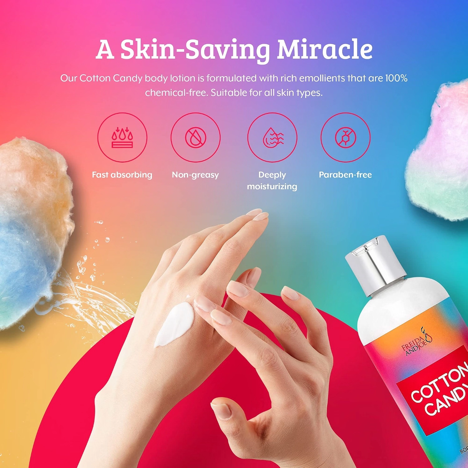 Freida and Joe Womens Cotton candy Fragrance Deep Moisturizing Body Lotion in 10oz Bottle
