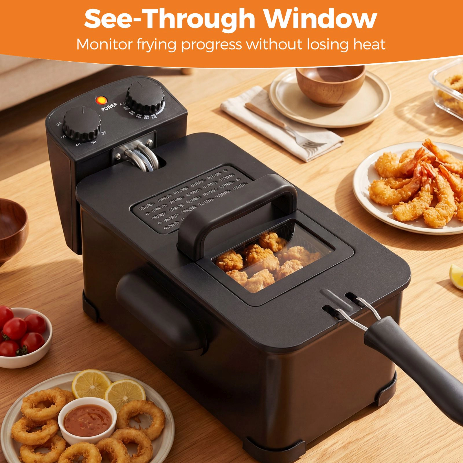 SlickBlue Stainless Steel Deep Fryer 1700W, 3.2Qt, 12-Cup Capacity, Timer, Fry Basket
