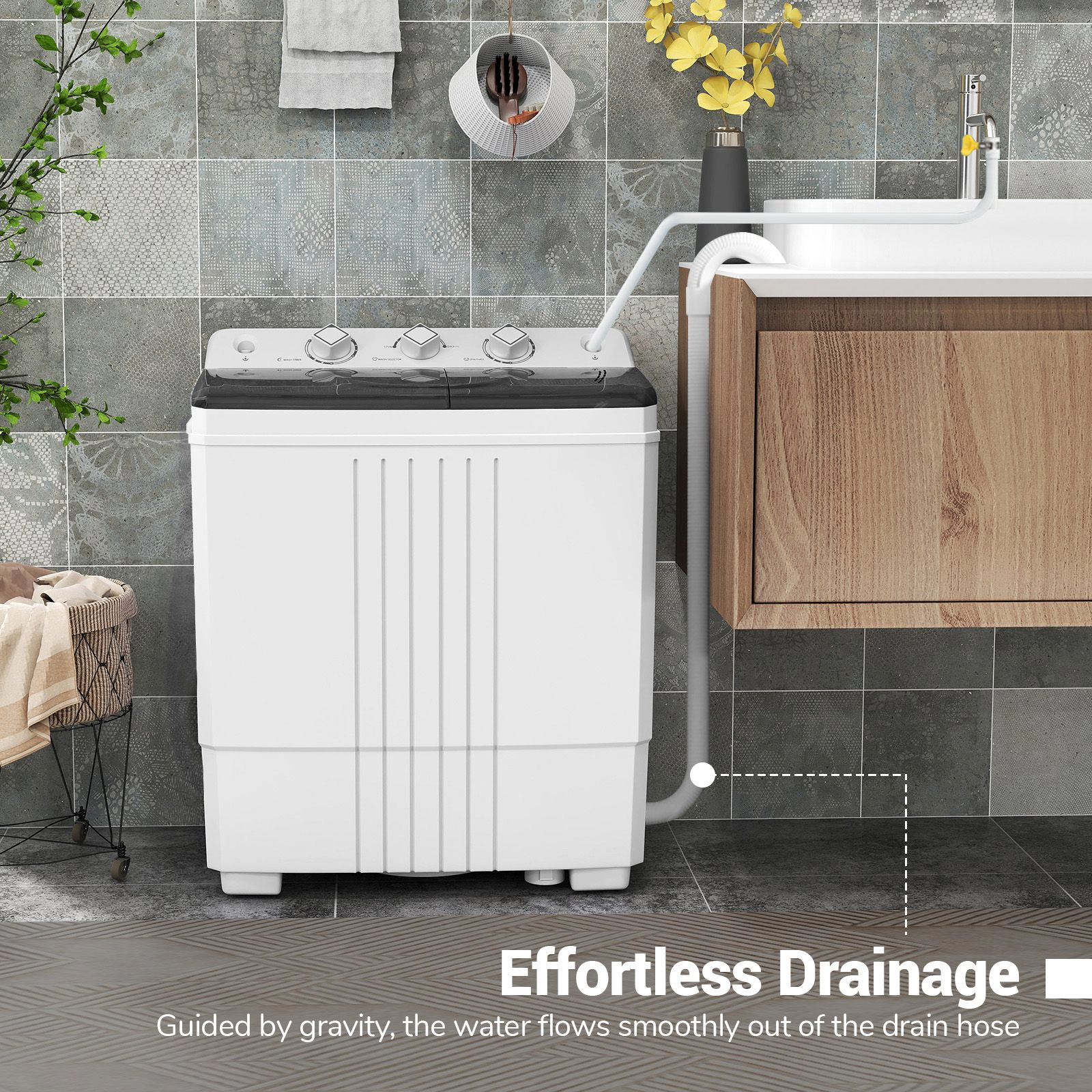 SlickBlue Portable Twin Tub Washing Machine with Dual Timers and Handles