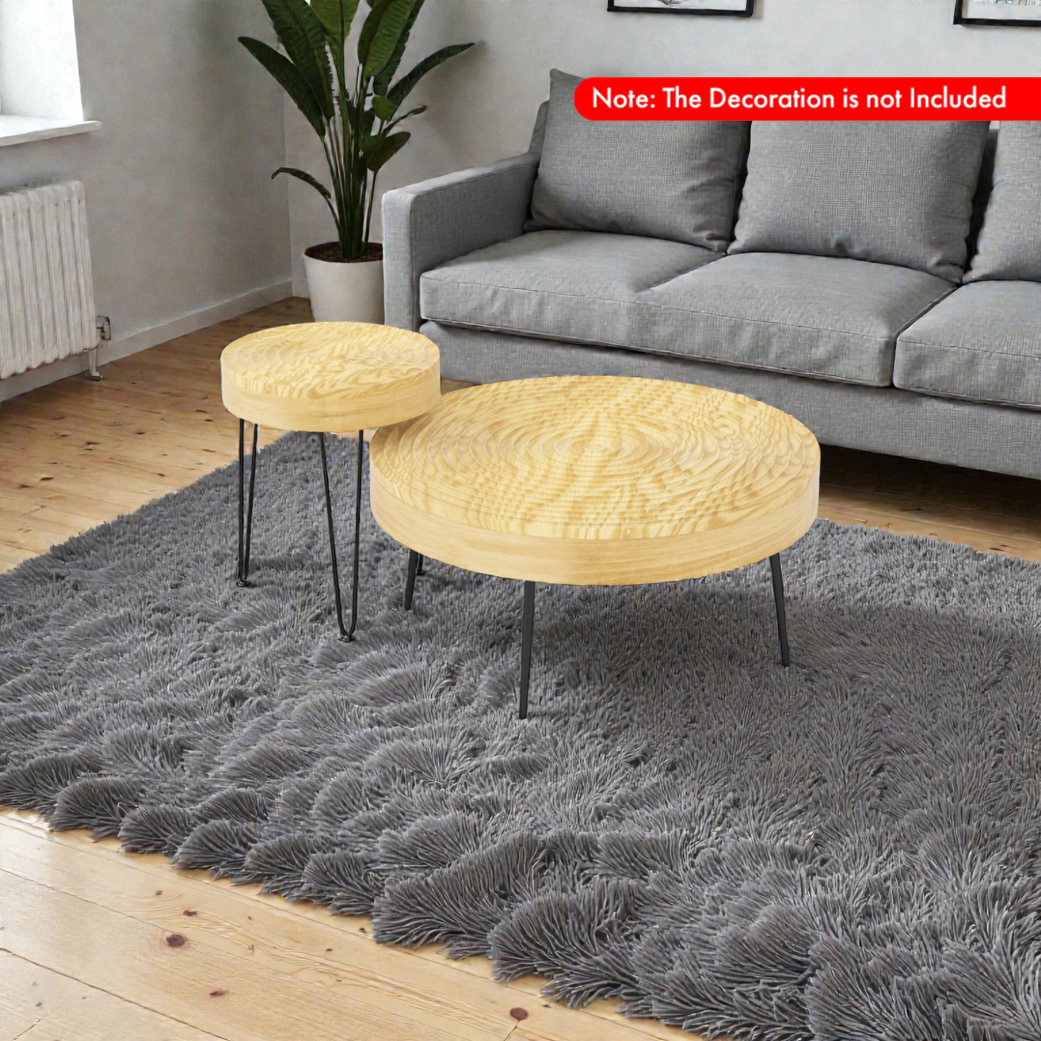 Hivvago Two-Piece Farmhouse Coffee Table Set with Circular Wood Detailing