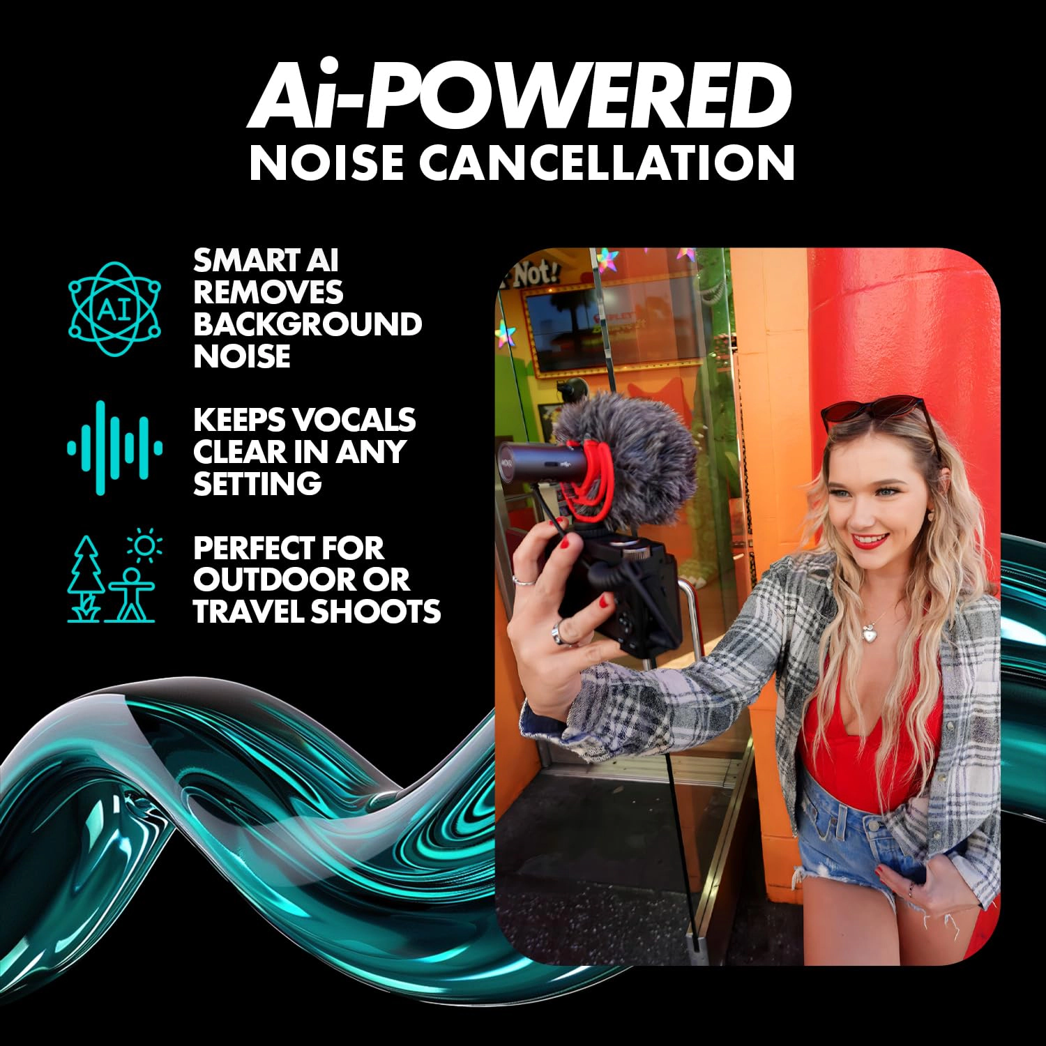 Movo VXR10-AI Shotgun Microphone with AI Noise Cancellation - Camera Microphone for DSLR, Smartphone and Computer
