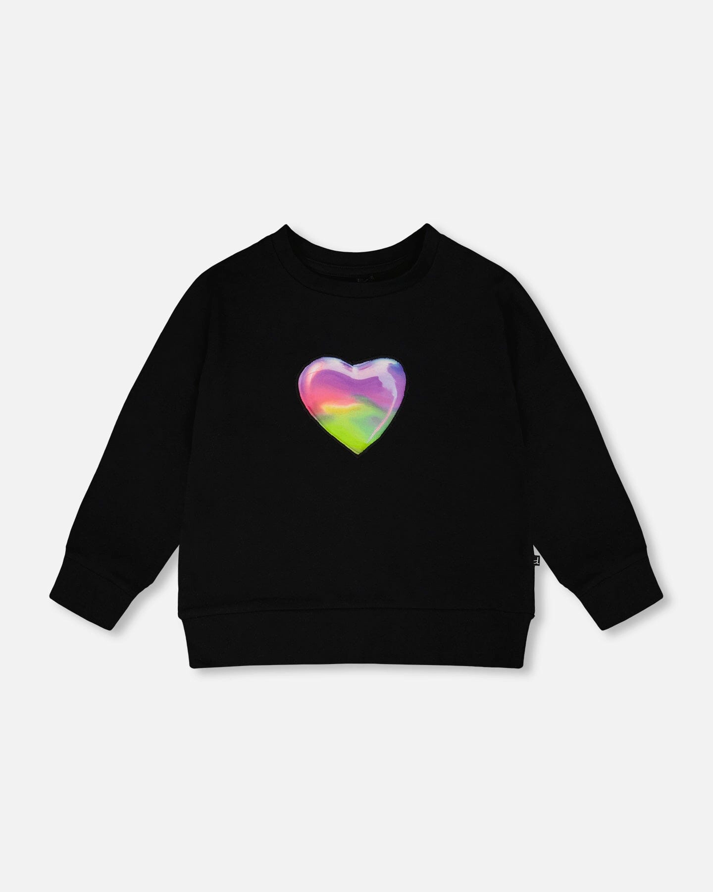 Deux par Deux Girls Rainbow Heart Appliqué Round Neck Organic Cotton Long Sleeve T-Shirt