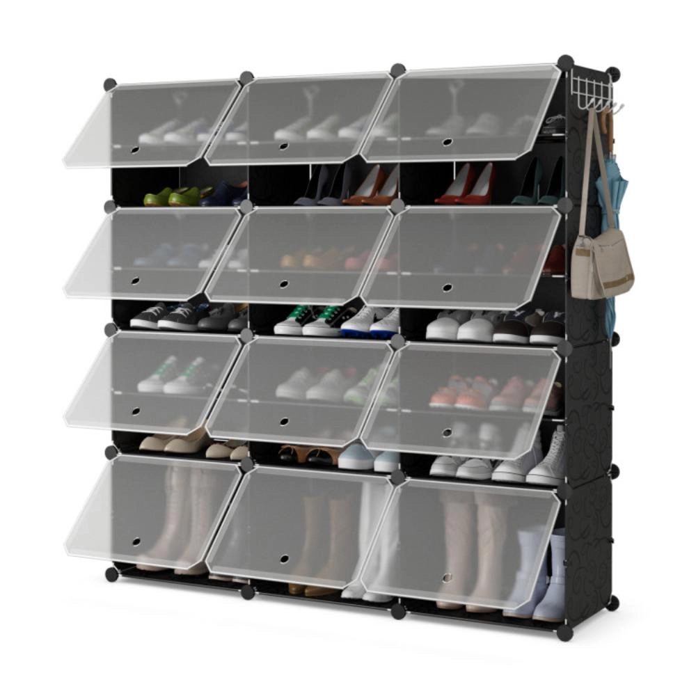 Hivvago 12-Cube Shoe Organizer with Hanging Hooks