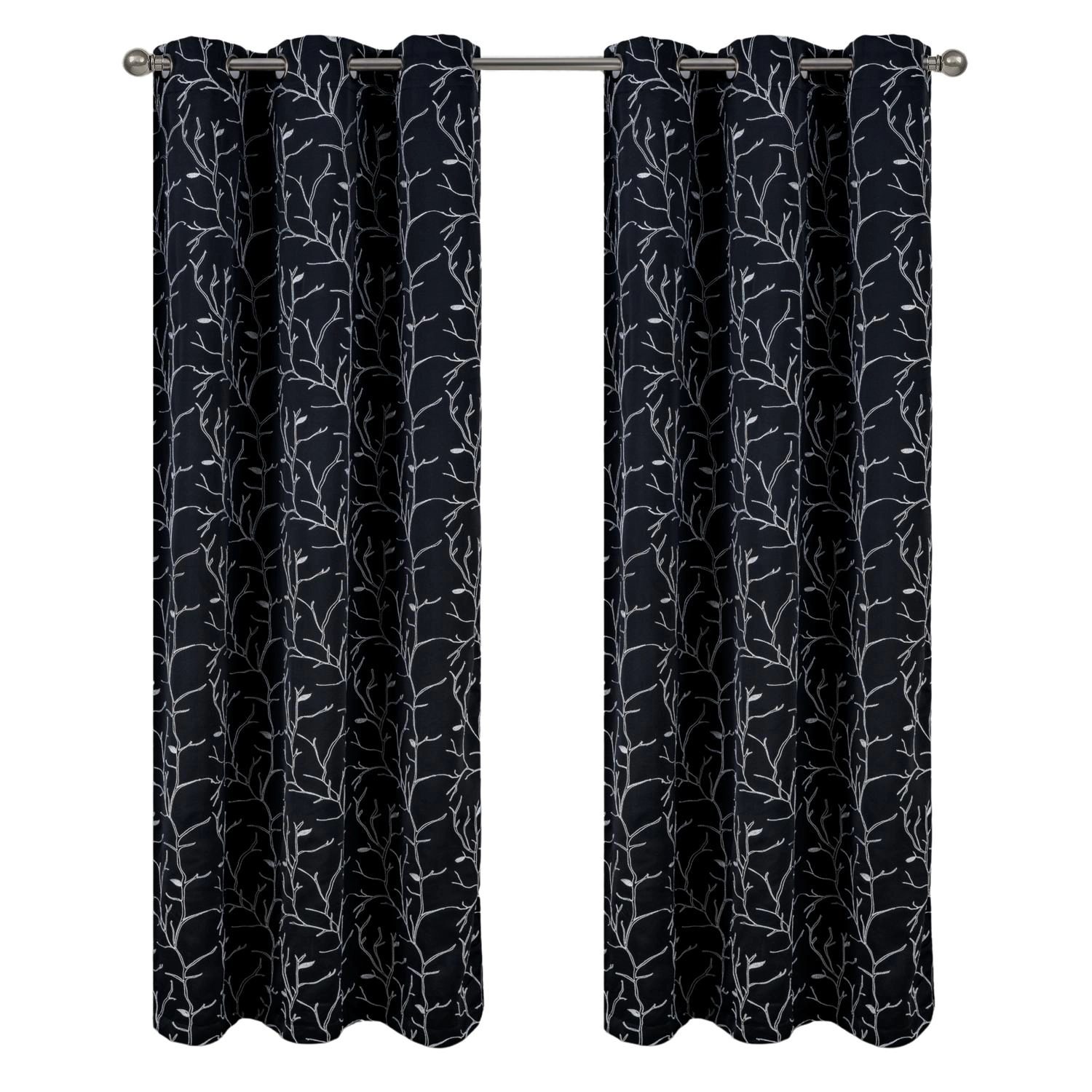 RT Designer Collection Luciana Embroidered Blackout Luxurious Decorative Grommet Curtain Panel 54" x 84" Black