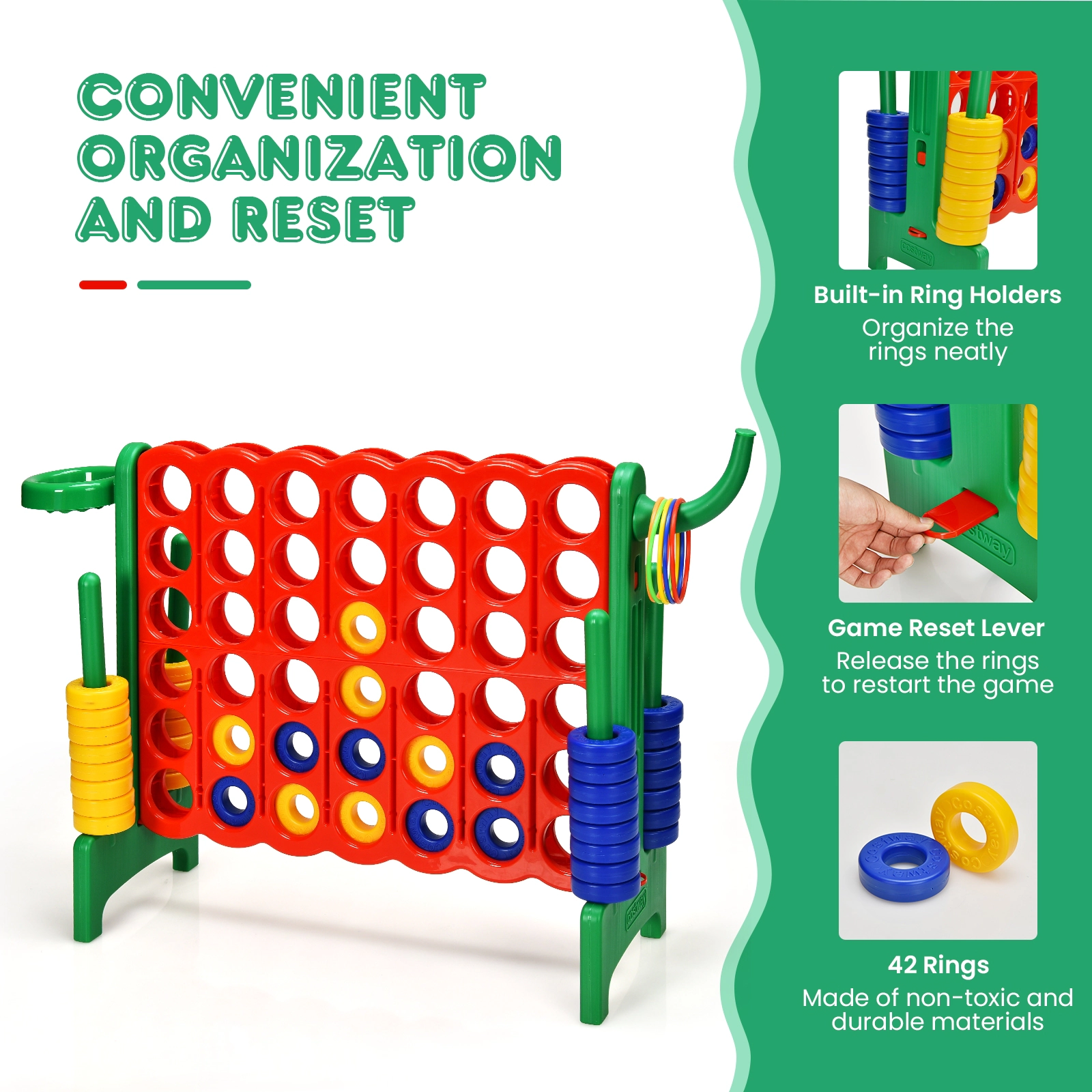 SUGIFT Green 3-in-1 2.5-ft Tall 4-to-Score Game Set with Ring Toss and Basketball Hoop 33-in W 13-in D 30-in H