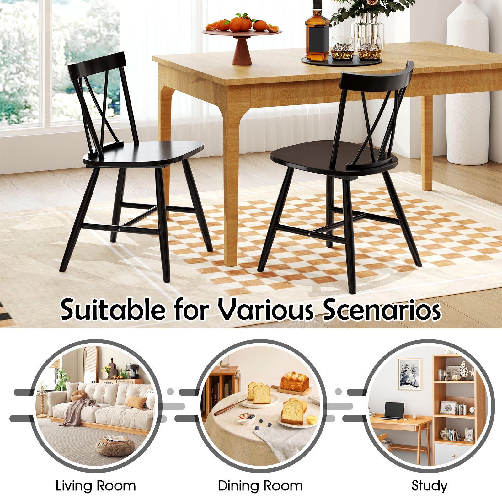 SlickBlue Farmhouse Kitchen Chairs with Crossbar Support Set of 2