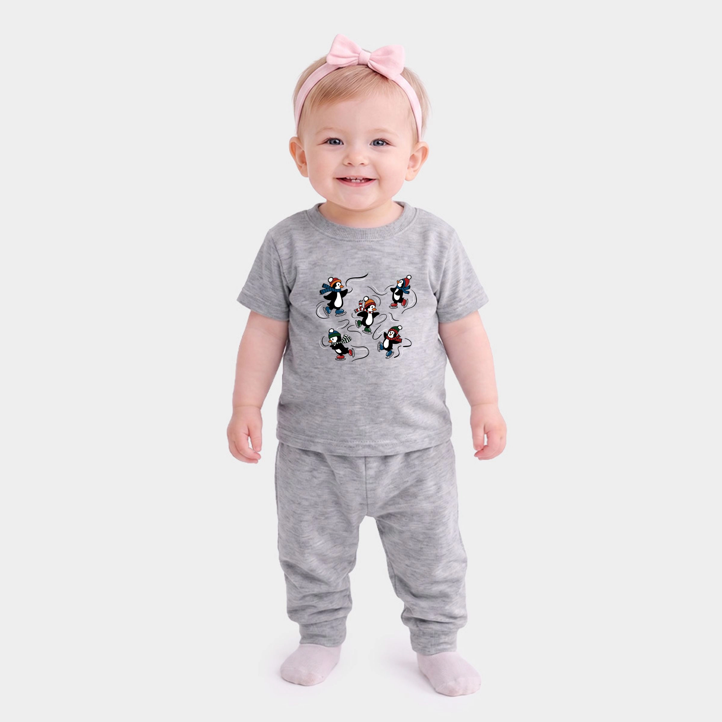 The Juniper Shop - Infant Jogger Pant Crew Set Ice Skating Penguins