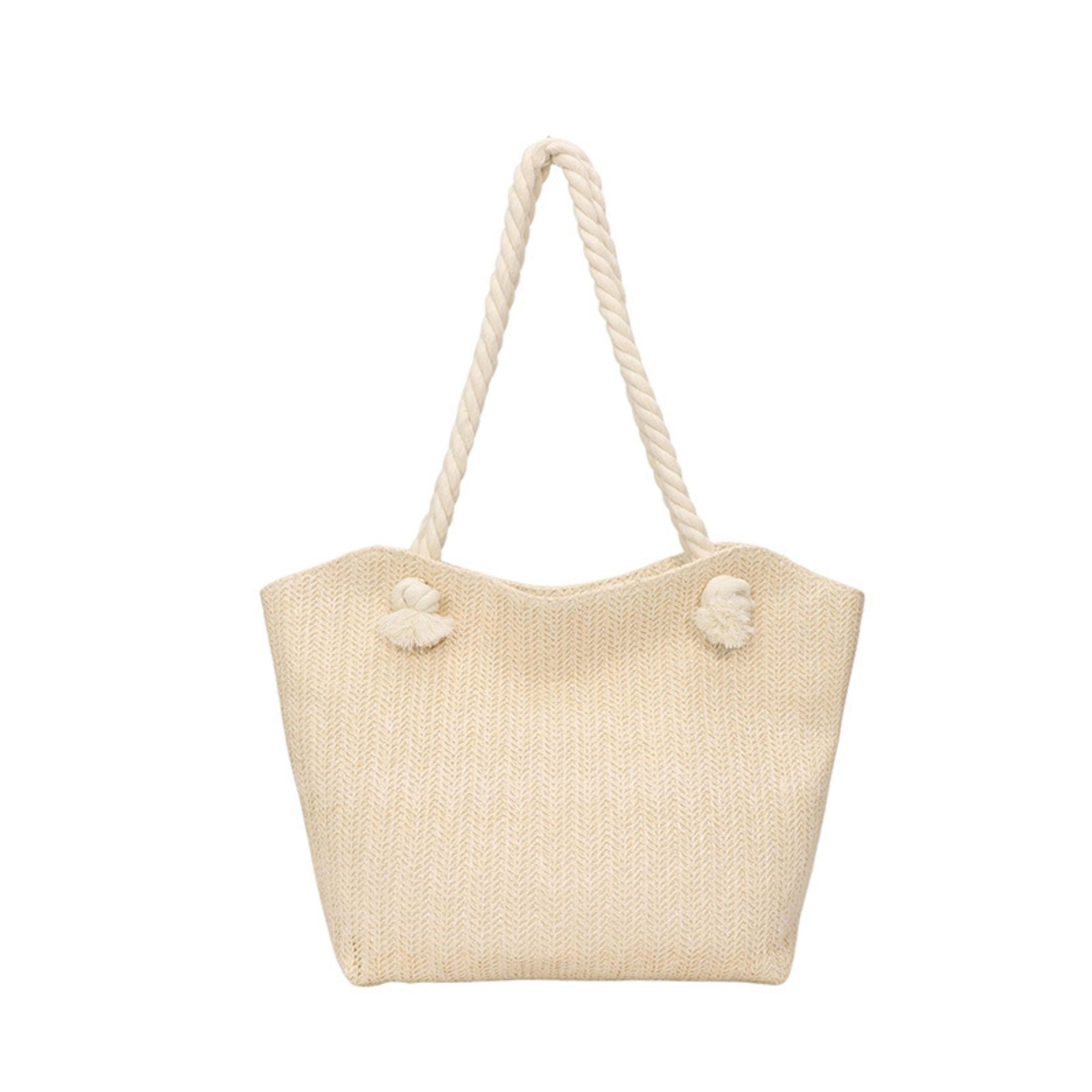 Alilang Women's Woven Look Tote Bag with Rope Handles and Zipper Closure, Beige