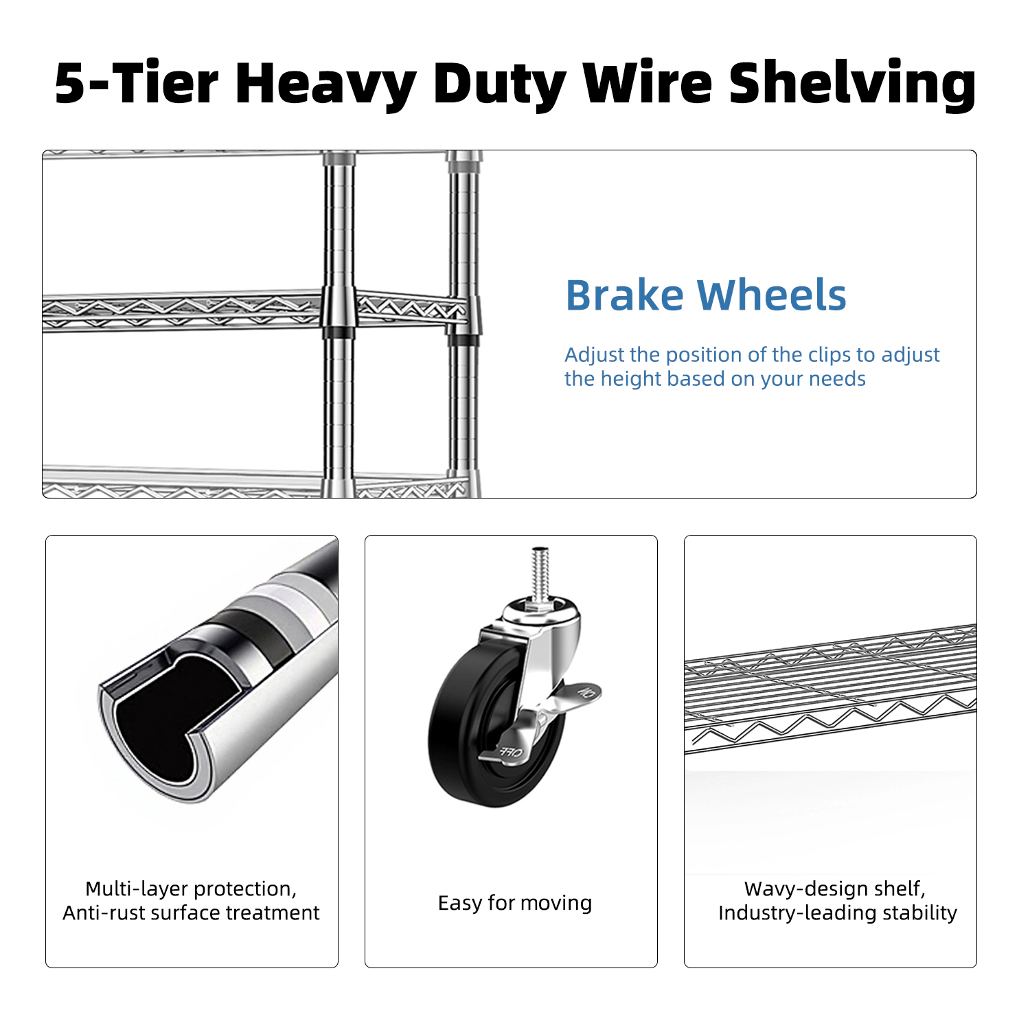 Flynama 5 Tier Heavy Duty Steel Storage Rack 1750lb 72 in. H Adjustable Shelving Unit for Home Kitchen and Garage