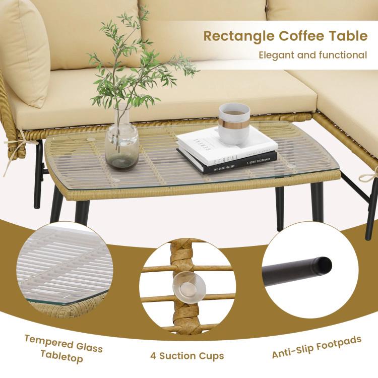 Hivvago 3 Pieces L-Shaped Patio Sofa With Cushions And Tempered Glass Table