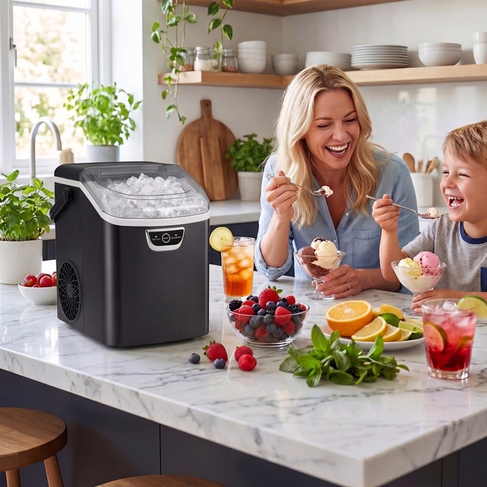 SUGIFT Soft Nugget Ice Maker Countertop 33-lb Daily Production 0.3-Gal Water Tank with Audible Ice Full Alarm Black