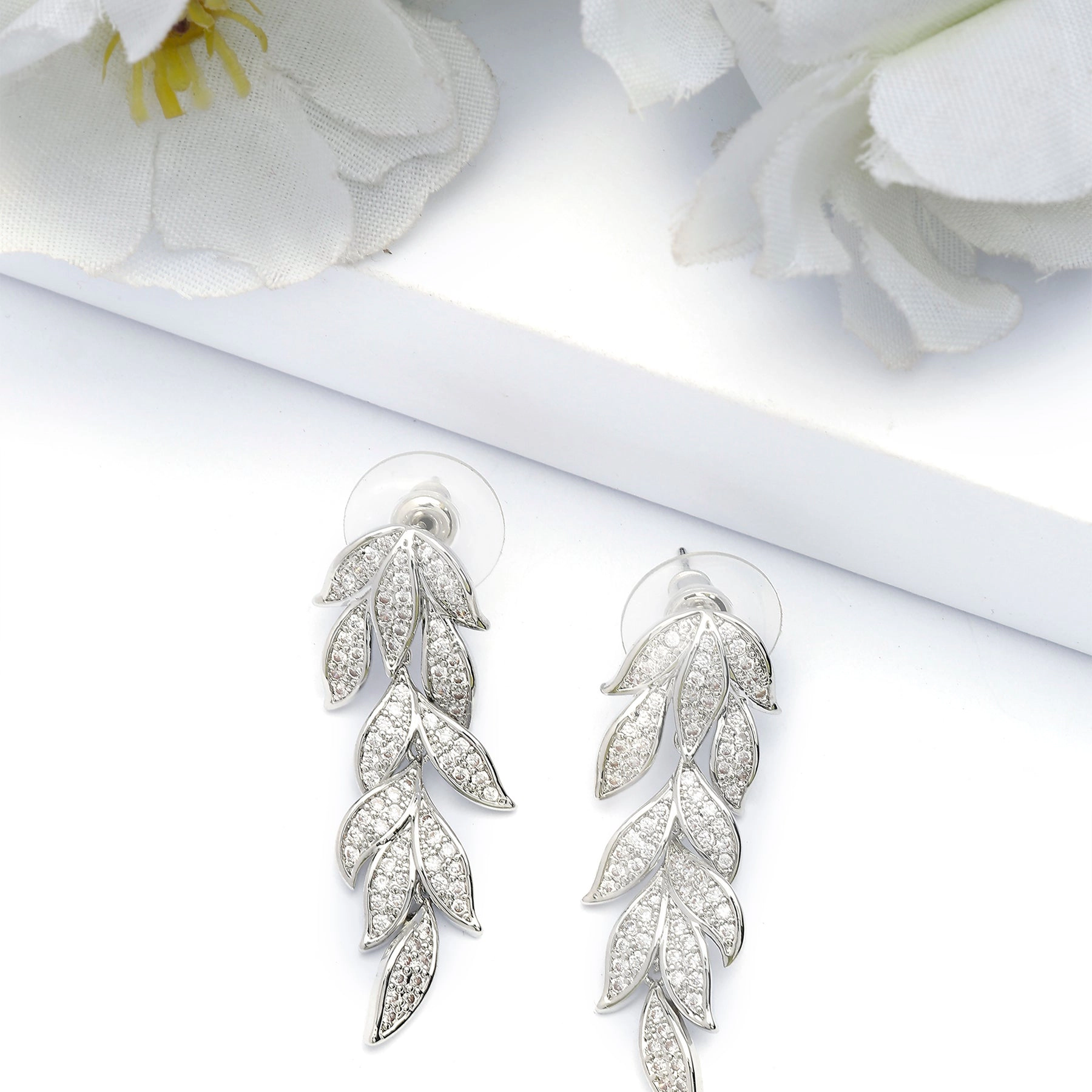 AGP PARIS Womens Silver Leafy Cascading Drop Earrings