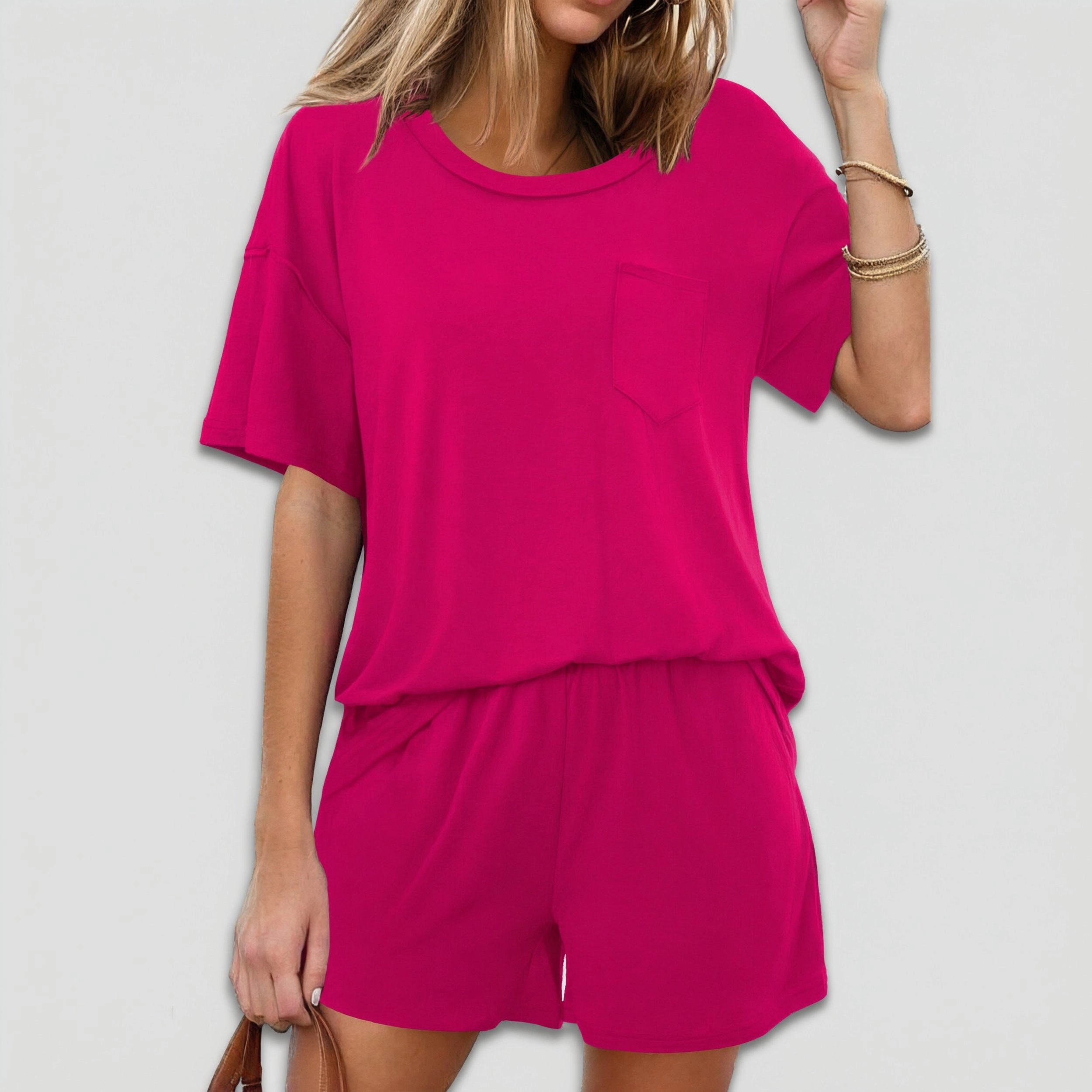 Ekouaer womens Pajama Set 2 Piece Lounge Short Sleeve Tops and Shorts Soft Sleepwear