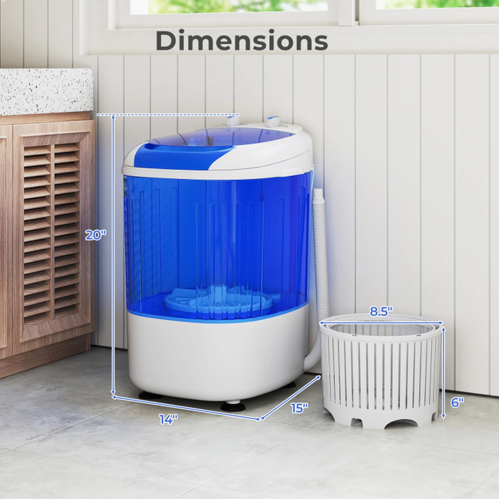 SUGIFT Portable Mini Semi-automatic Washing Machine with Spin Tub 5.5-lb Capacity Blue/Gray