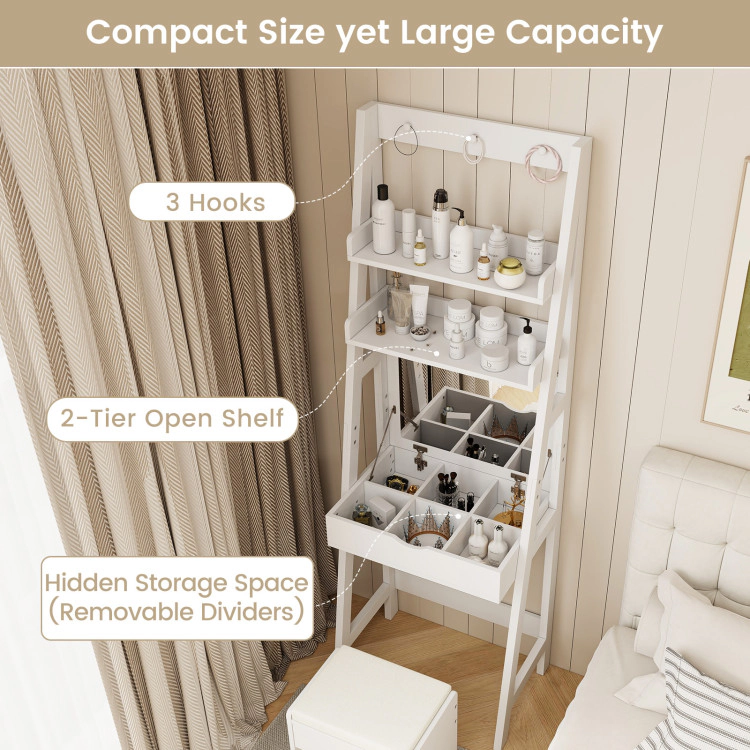 Hivvago Vanity Desk Set With Flip Top Mirror  Hidden Storage Compartments And Cushioned Stool