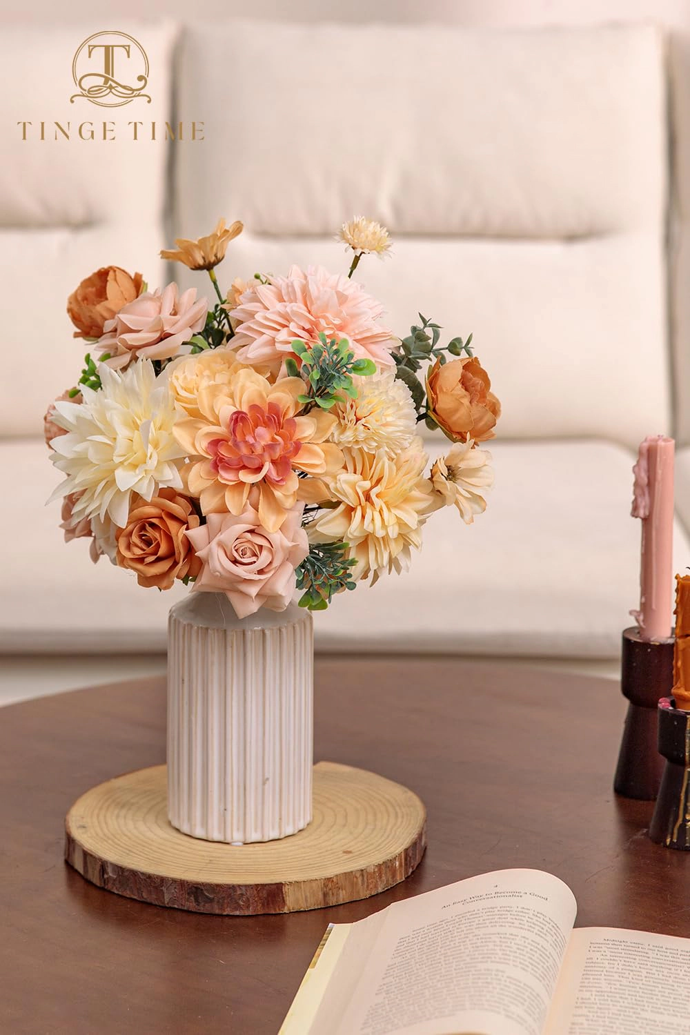 PUPWE Navy Blue Artificial Flowersbo  Rose Dahlia Wedding Decor