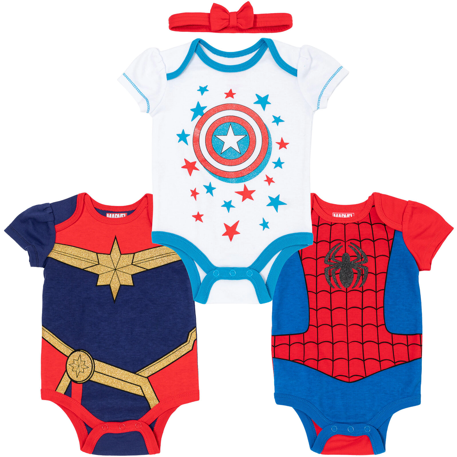 Marvel Avengers Baby Girls' 3-Pack Cosplay Bodysuits and Headband Set