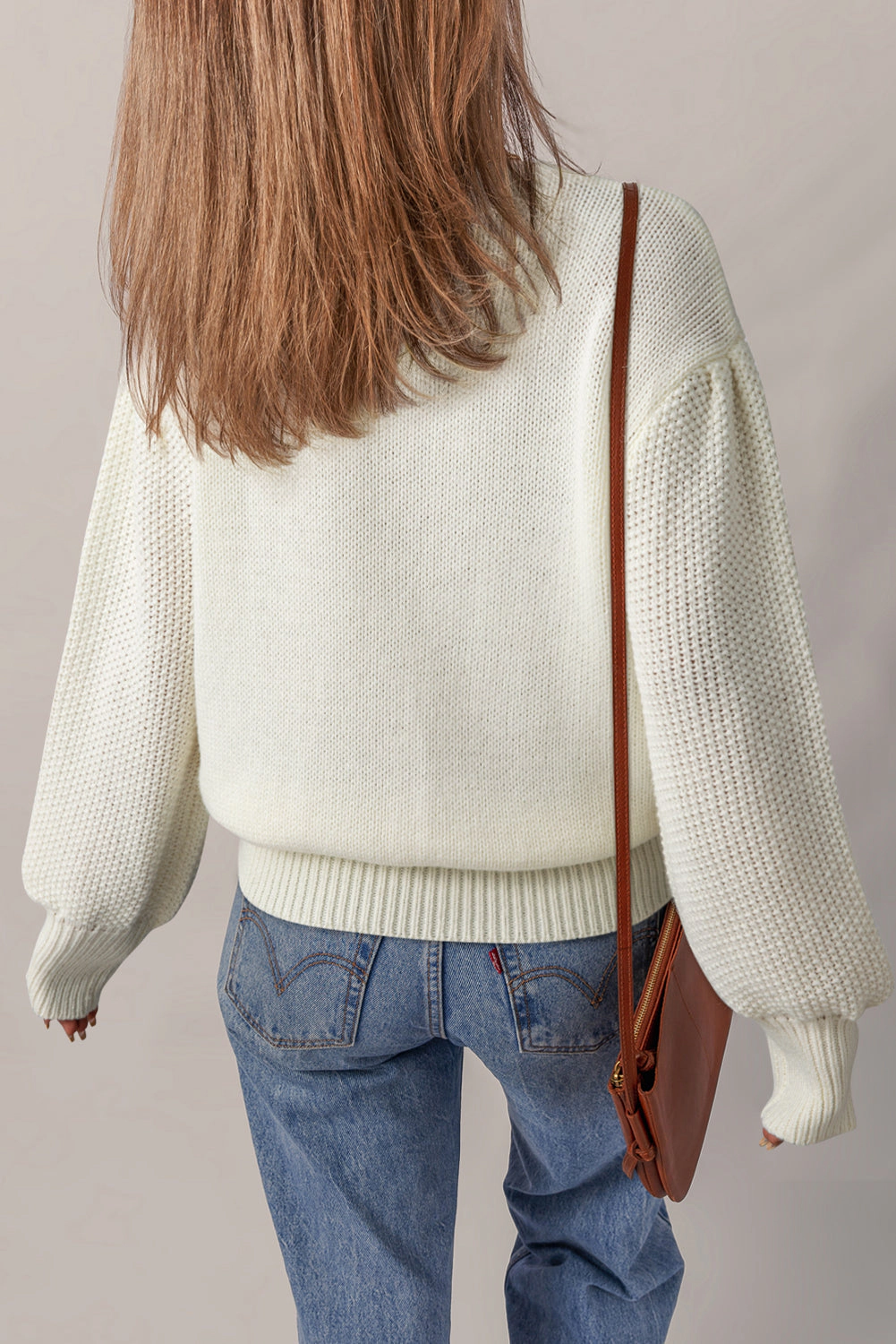 Threaded Pear Women's Rheakara Textured Puff Sleeve Sweater