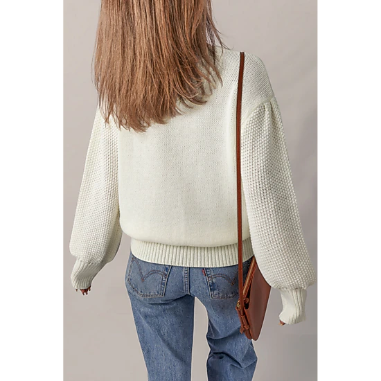 Threaded Pear Women's Rheakara Textured Puff Sleeve Sweater, Color
