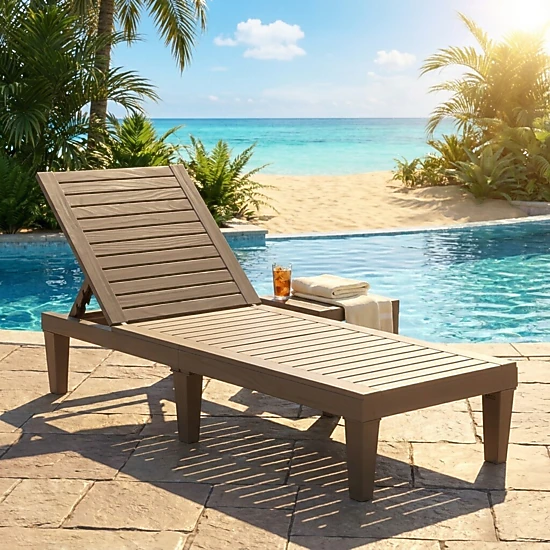 LJG Set of 2 Outdoor Chaise Lounge Chair with 5 Positions Adjustable Backrest