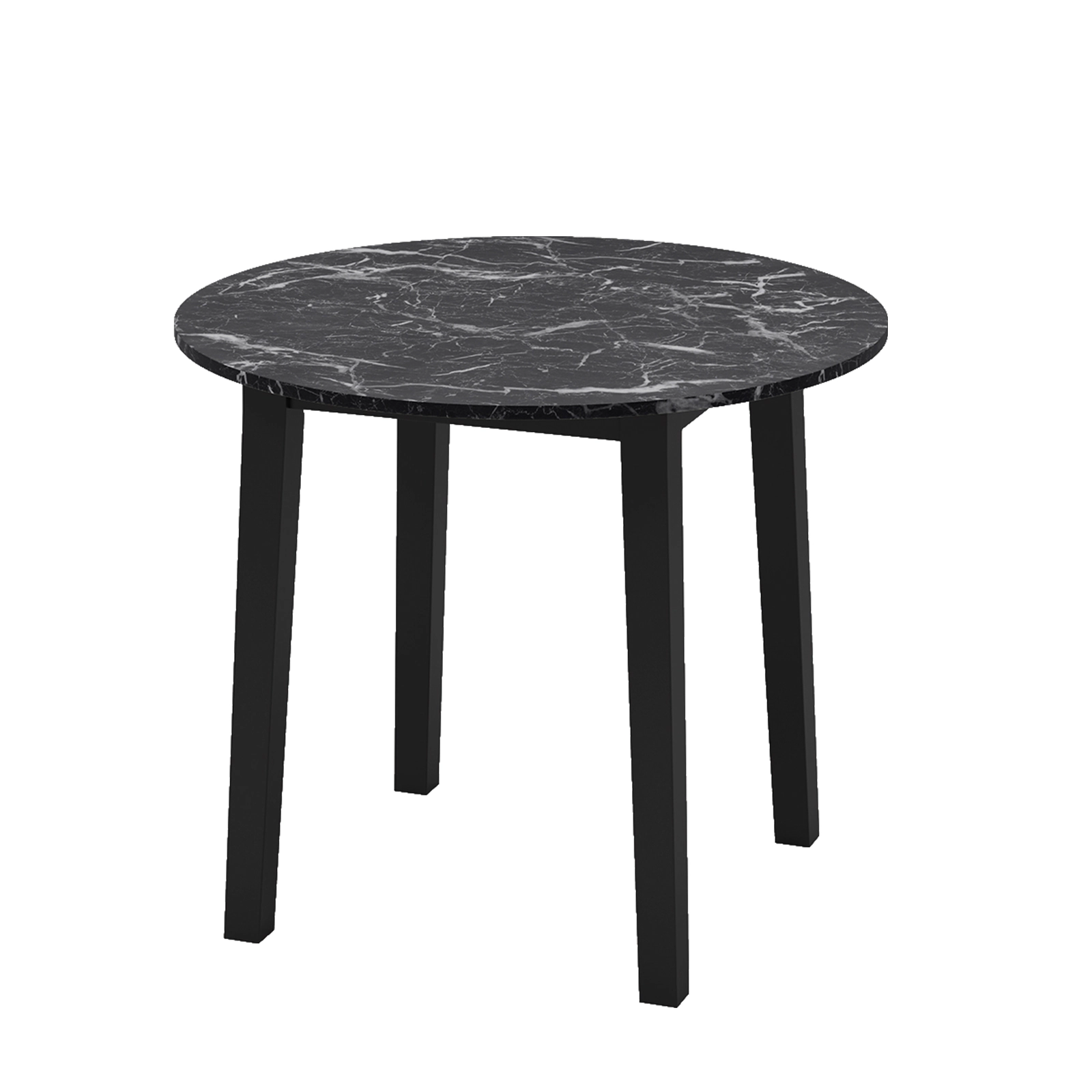 SUGIFT 35-Inch Black Round Dining Table for 4, Marble-Textured Top