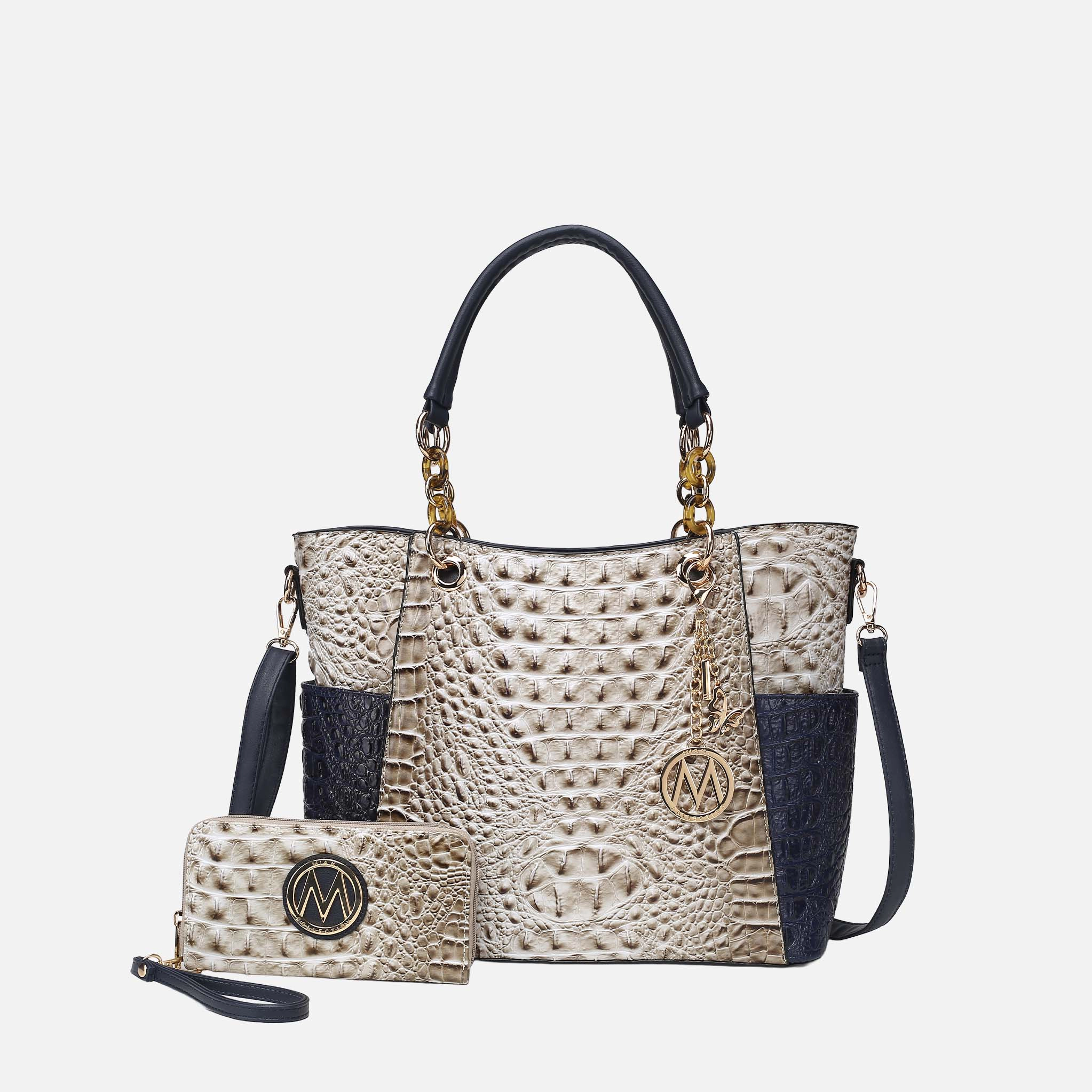 Mia K Collection Merlina Faux Crocodile Tote Bag with Detachable Crossbody Strap