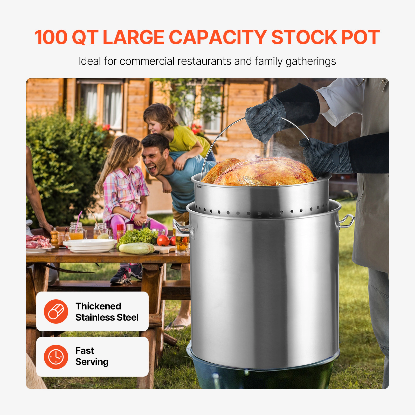 HONGGE Stainless Steel Stockpot Large Cooking Pots Cookware Sauce Pot with Basket Lid and Handle Heavy Duty Commercial