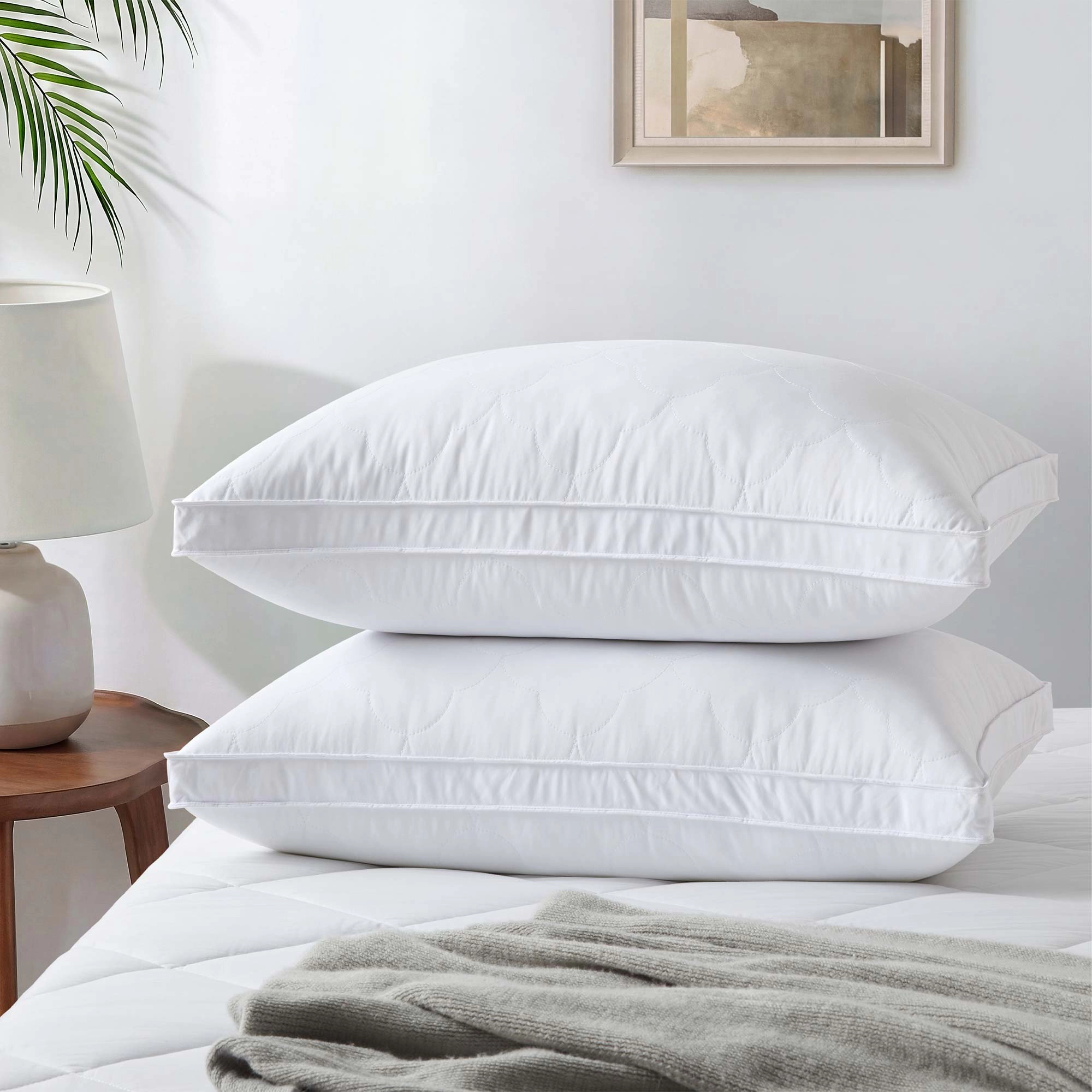PEACENEST Cloud Quilted High Loft Goose Feather Pillow Set