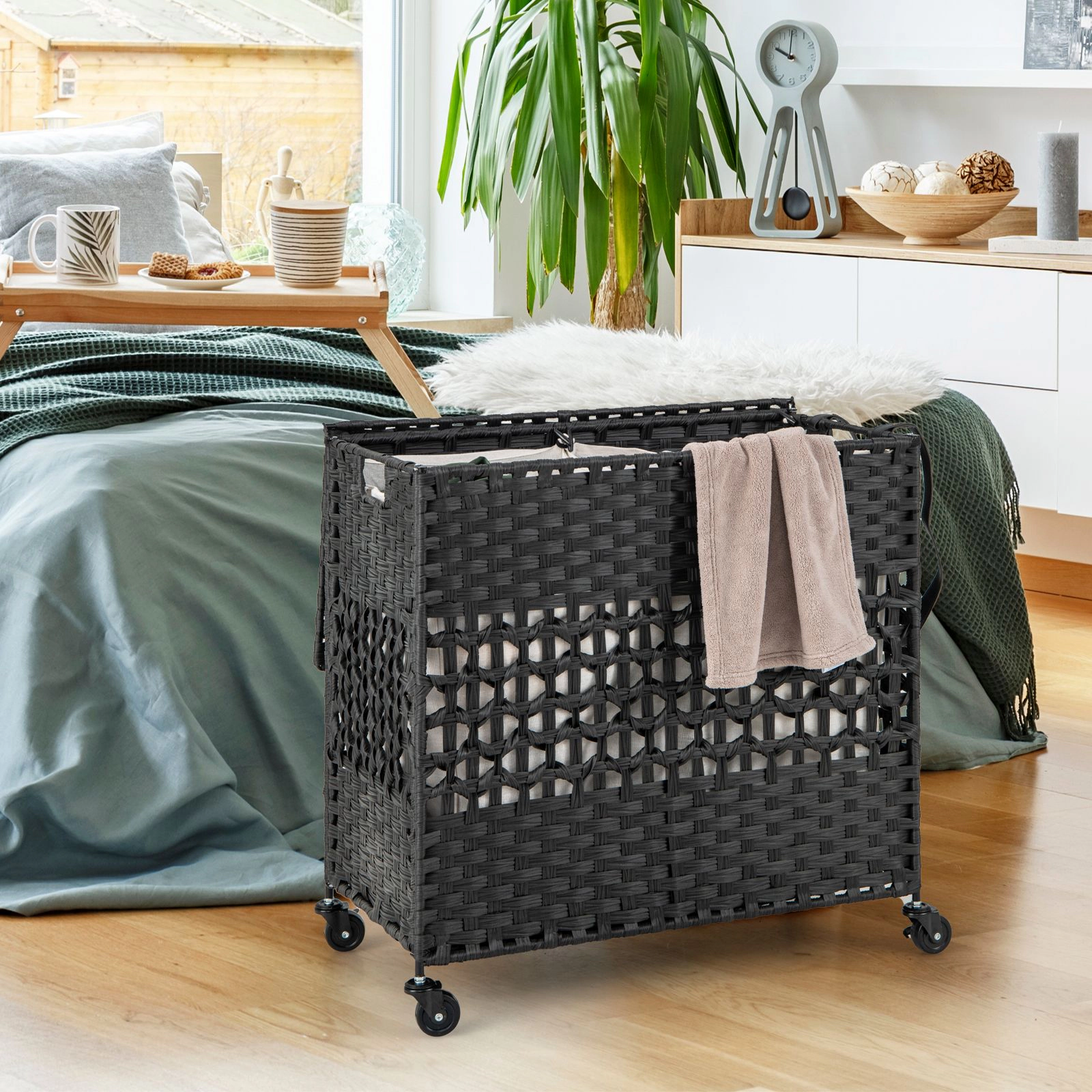 SlickBlue 110L Rolling Double Laundry Hamper with Folding Design