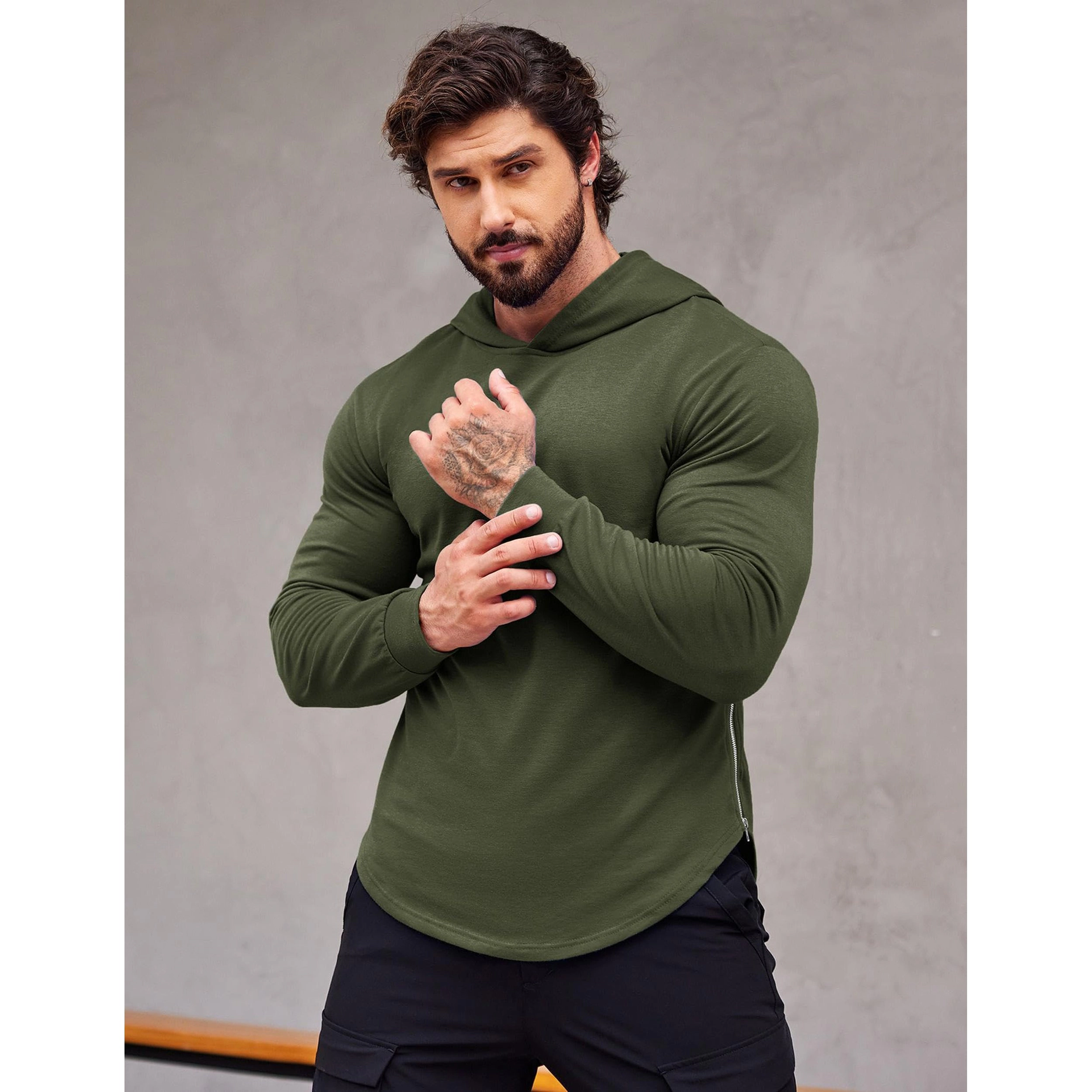 COOFANDY Men's Slim Fit Long Sleeve Hooded Gym Training Hoodie