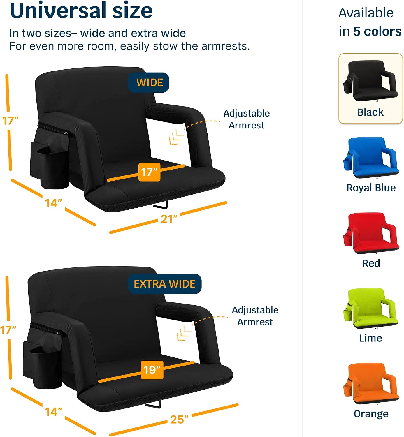 Alpcour Wide Reclining Stadium Seat - Waterproof 600D Polyester, Extra-Thick Padding