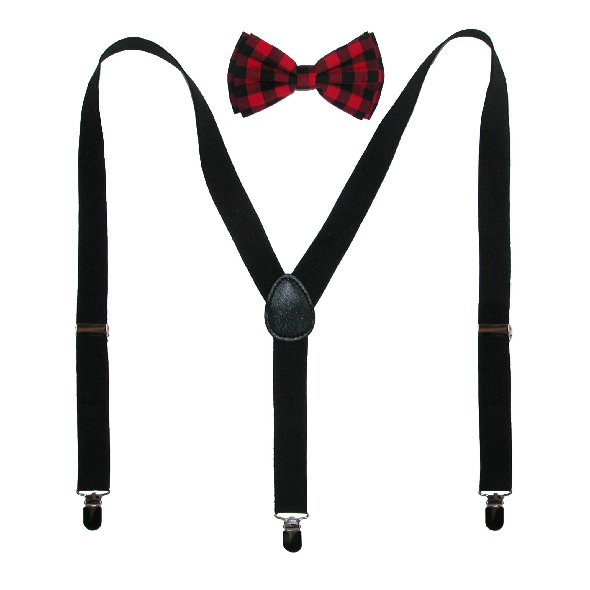 CTM Men's Buffalo Plaid Bow Tie with Solid Suspender Set