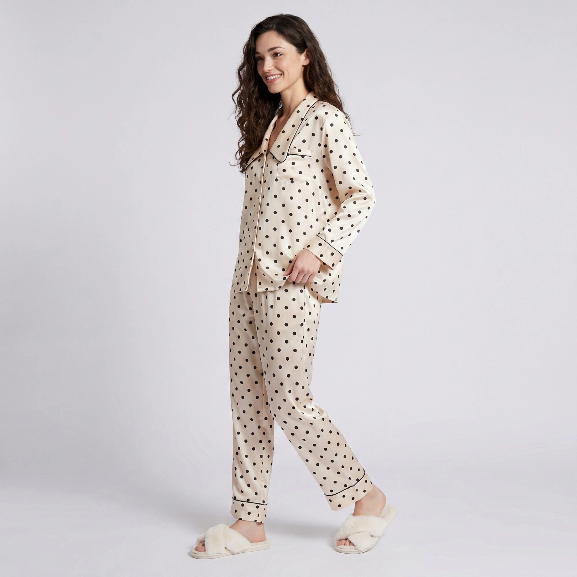 Anna-Kaci Women's 2-Piece Polka Dot Pajama Set with Button Front Top and Wide Leg Pants